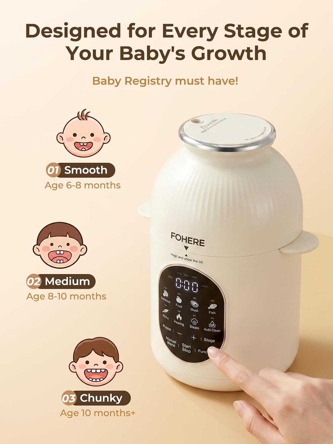 Detalle de FOHERE Baby Food Maker, Nutri Ease All Stage One Steamer Blender