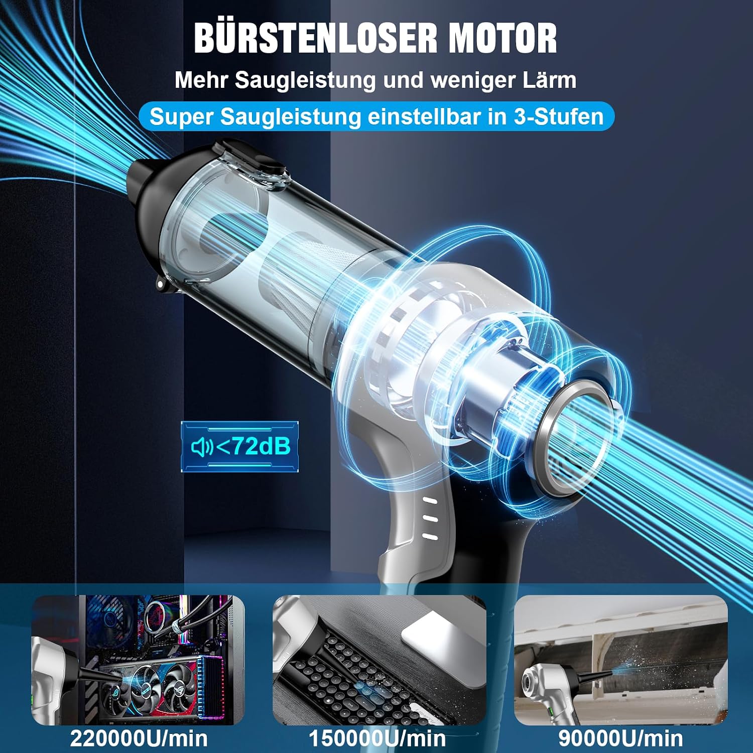 Detalle de Micisty ST-66587Plus 4-in-1 accu-handstofzuiger, 25.000 Pa, 3 standen