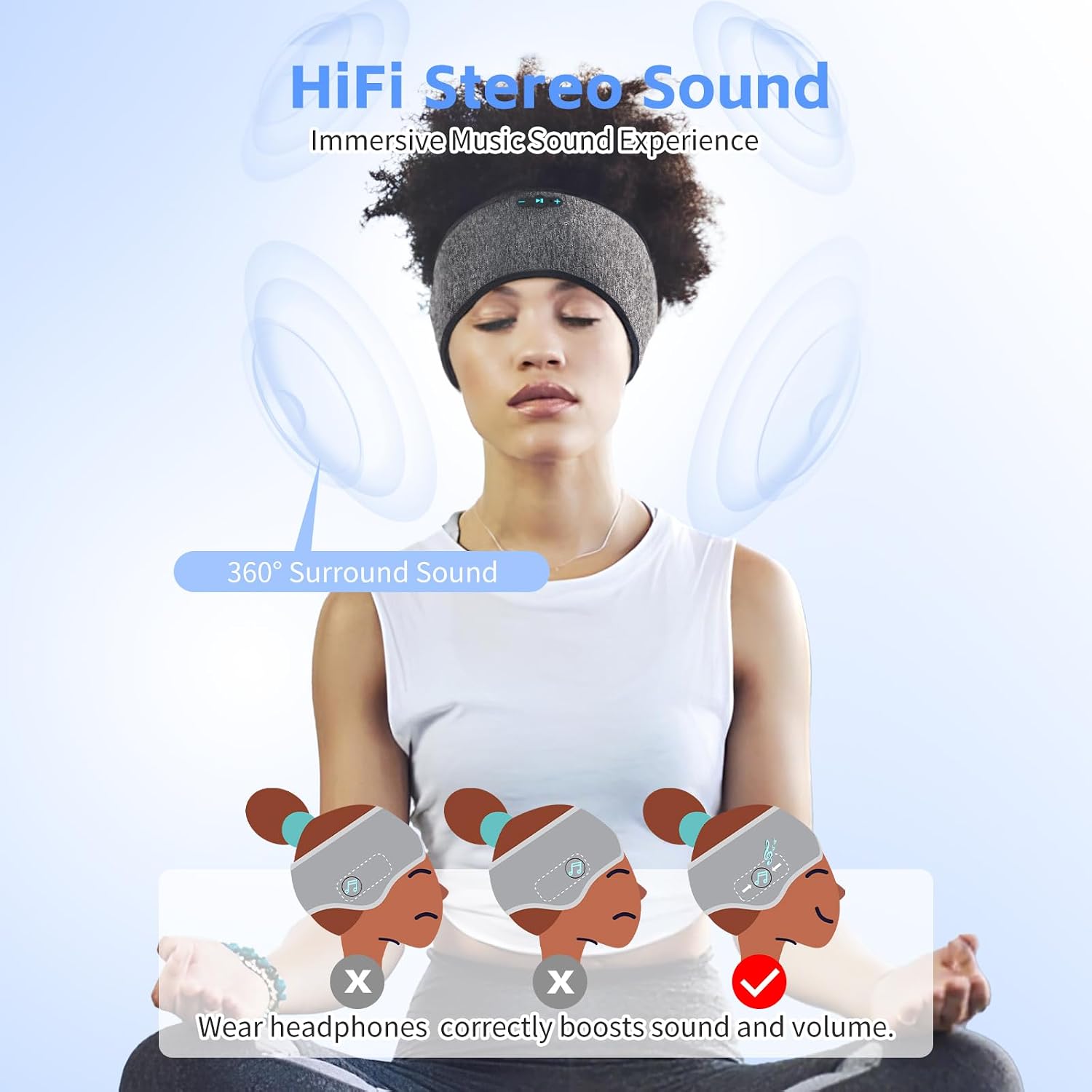 Detalle 2 de Veeniitosr Sleep Headphones Bluetooth 6.0 Headband — 3-in-1 Sleep, Workout & Eye Mask