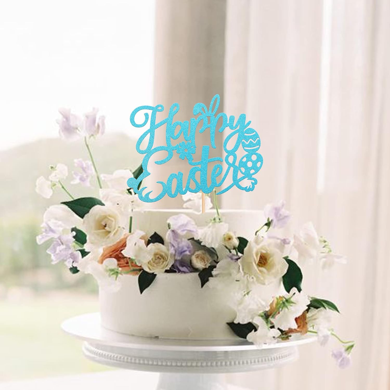 Detalle de Xsstarmi1 Pack Happy Easter Cake Topper – Glitter Rabbit Theme (Blue) for Spring & Baby Shower