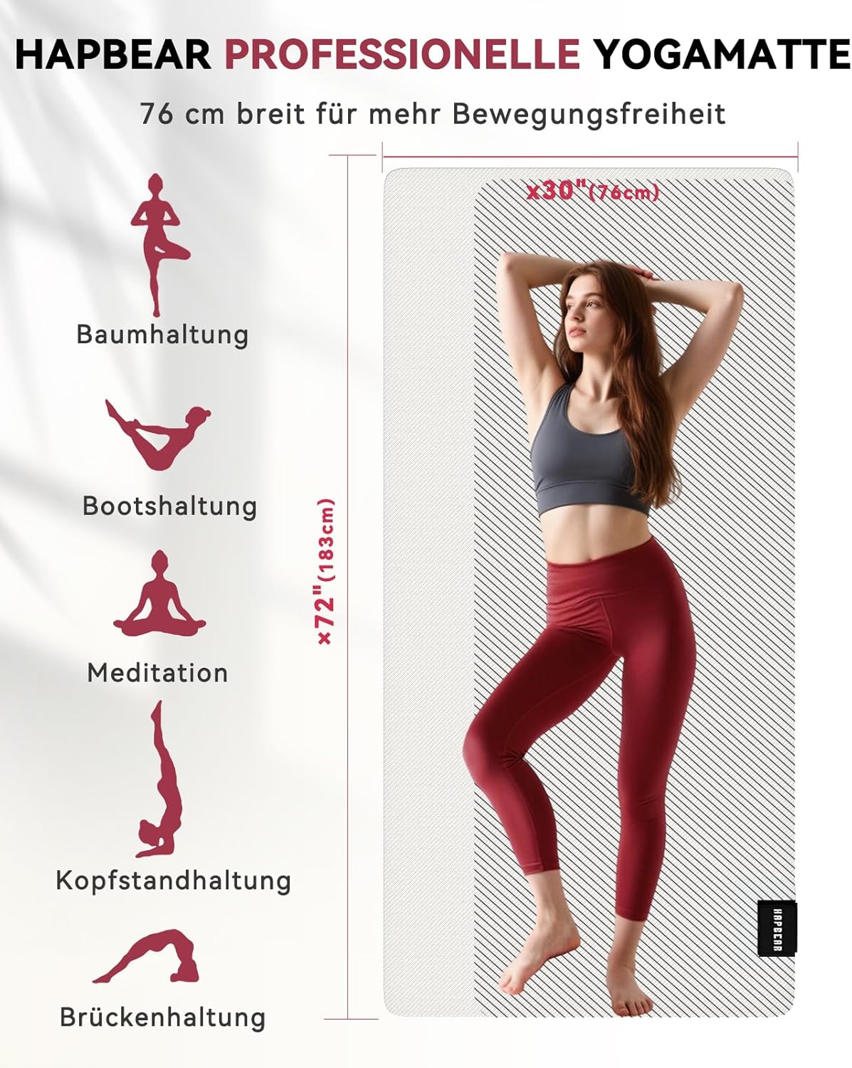Thumbnail 1 de HAPBEAR Yogamatte XXL 183×91 cm (6 mm) – rutschfeste Gymnastik- und Fitnessmatte mit Tragetasche