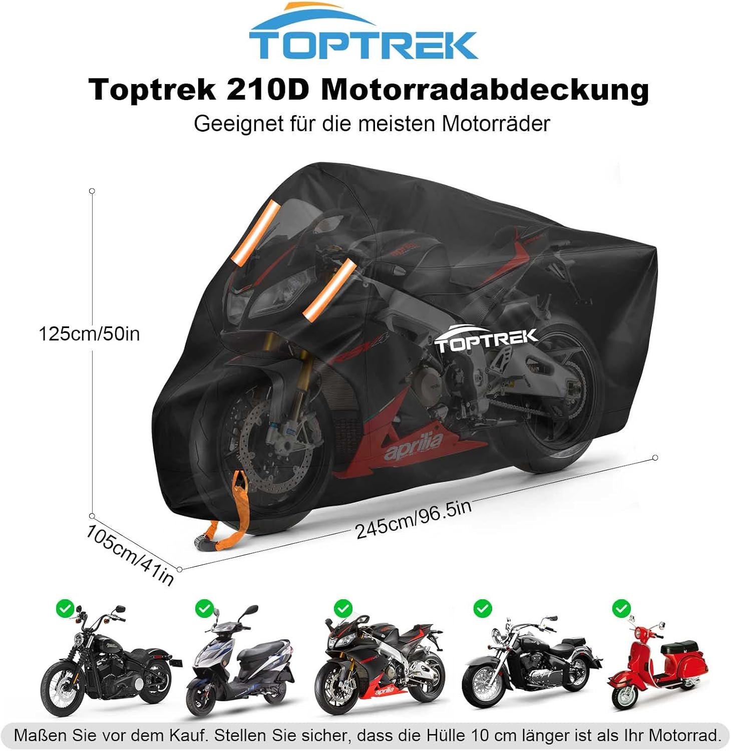 Detalle 2 de toptrek Motorrad Abdeckplane 245x105x125 cm