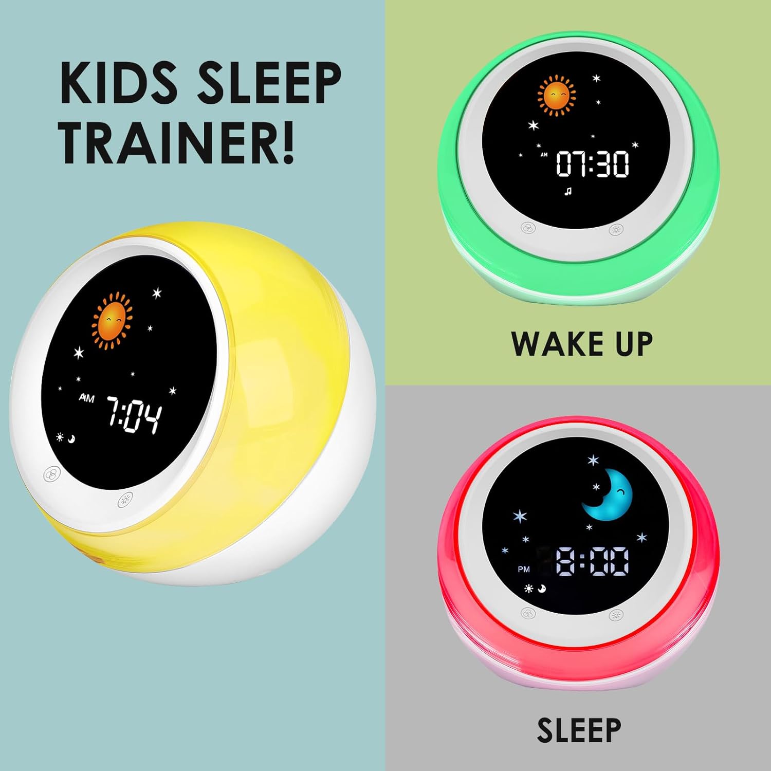 Thumbnail 1 de I·CODE Time to Wake Alarm Clock for Kids – sleep trainer, wake-up light, night sound machine
