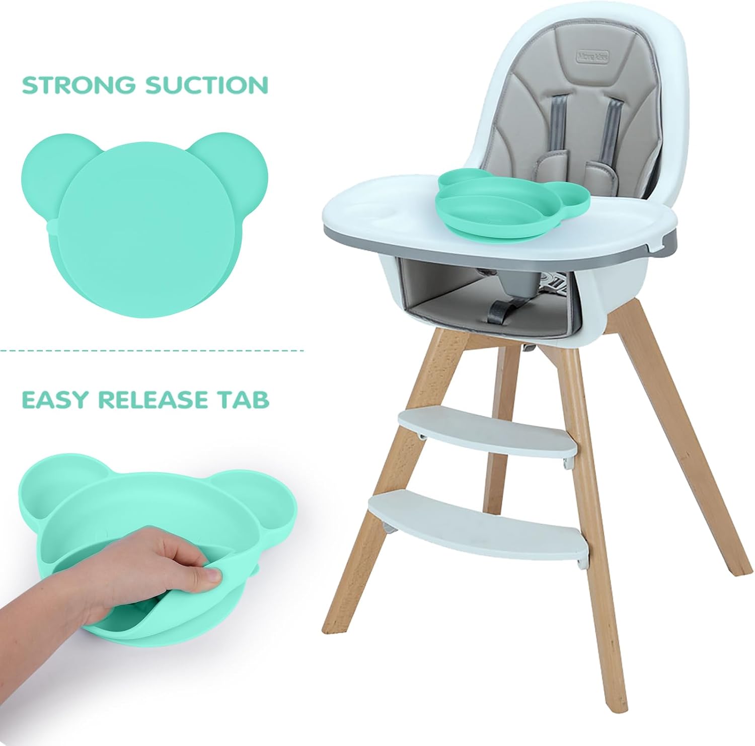 Thumbnail 2 de Vicloon Piatto per Bambini in Silicone con Ventosa e 4 Scomparti – Design Orso, Lavabile in Lavastoviglie