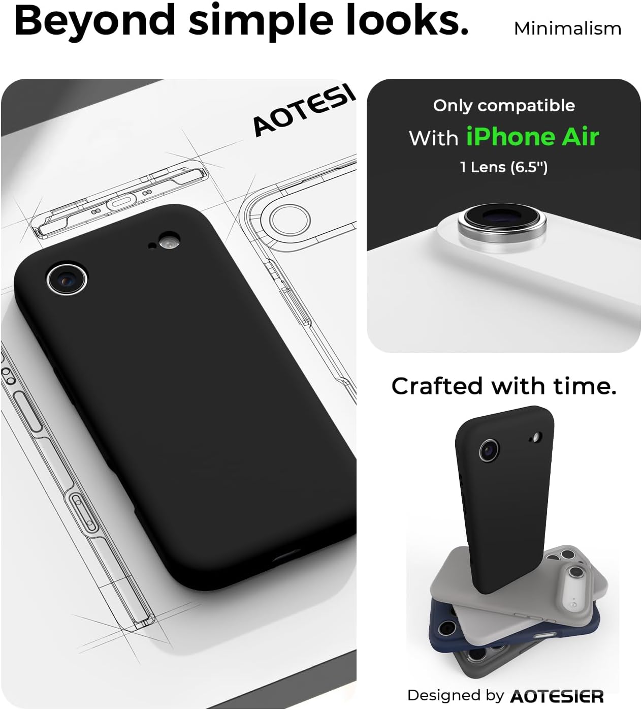 Detalle de AOTESIER iPhone 17 Airケース シリコーン製・カメラ全面保護・マイクロファイバー裏地