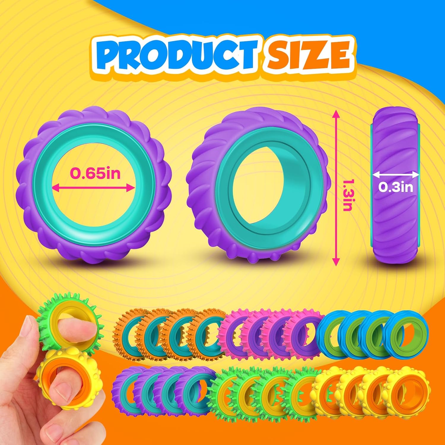 Detalle 2 de Fidget Toy Sensory Rings for Kids — 24 Pack Sensory Spinner Rings for Calming and Focus