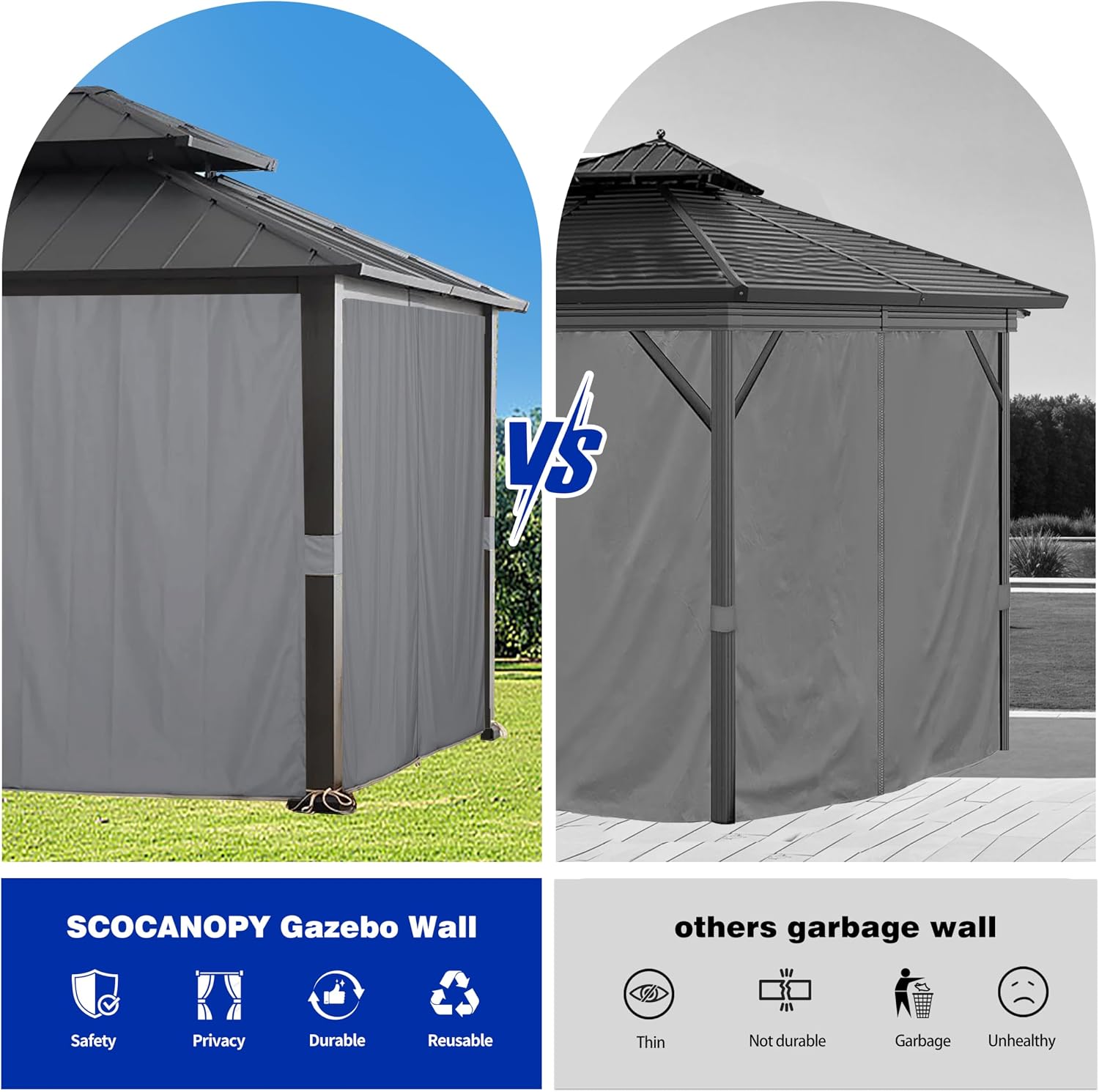Detalle de SCOCANOPY Brown 10' x 12' Gazebo Privacy Curtain Set with Zippered Sides