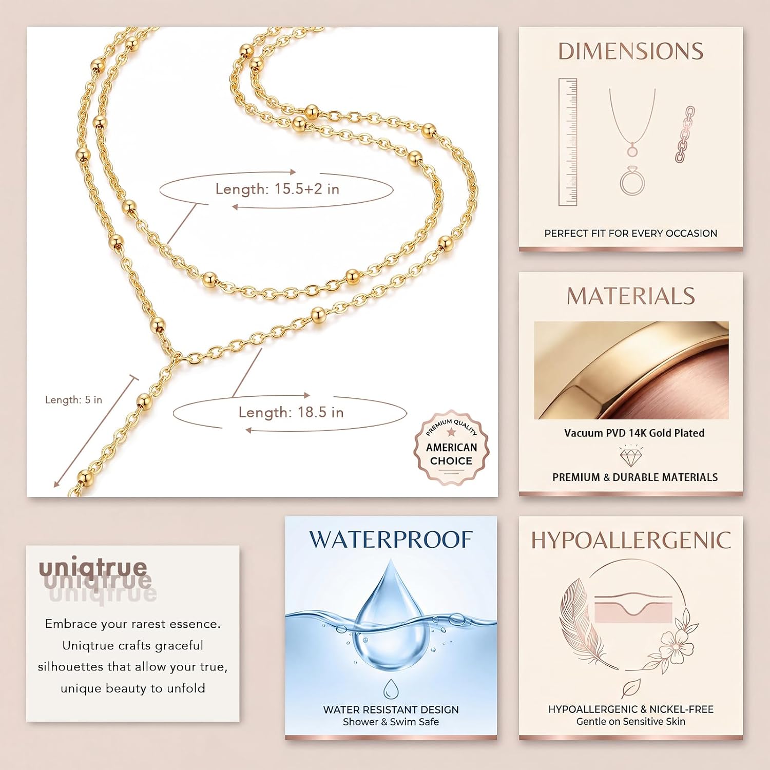 Detalle 2 de uniqtrue lariat necklace 14K gold plated