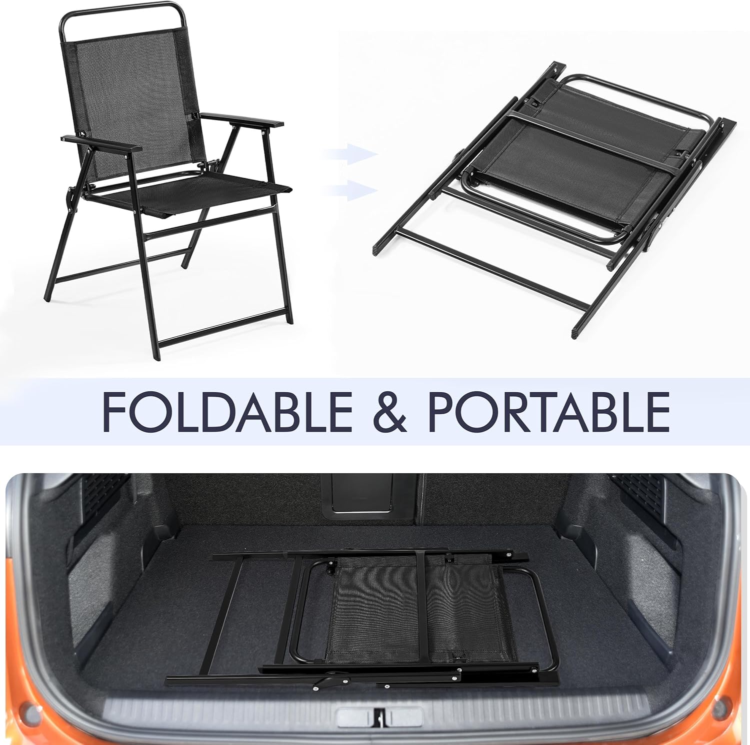 Thumbnail 3 de Yaheetech set di 2 sedie da giardino pieghevoli con braccioli, telaio in metallo e tessuto traspirante (portata 100 kg) – Nero