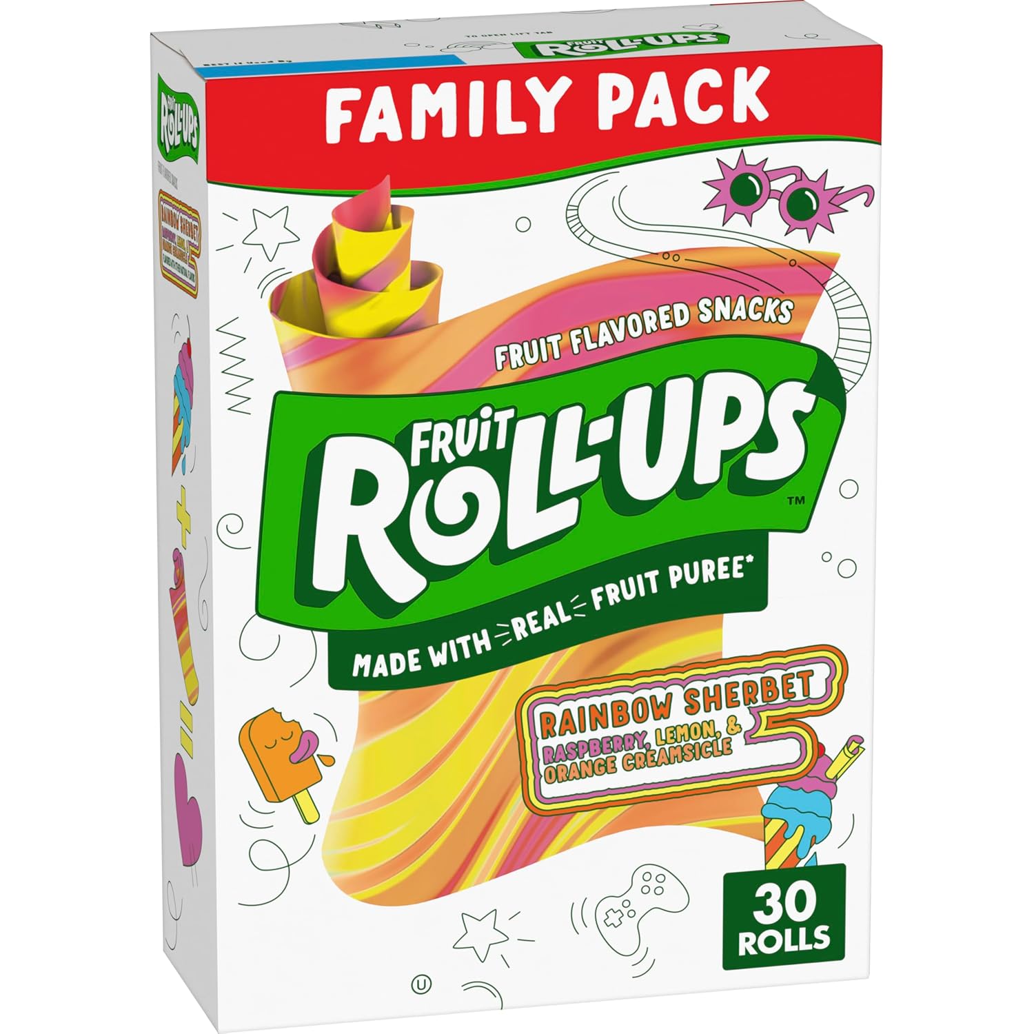 Detalle de Fruit Roll-Ups Rainbow Sherbet Fruit Flavored Snacks, 30 Rolls, 15 oz