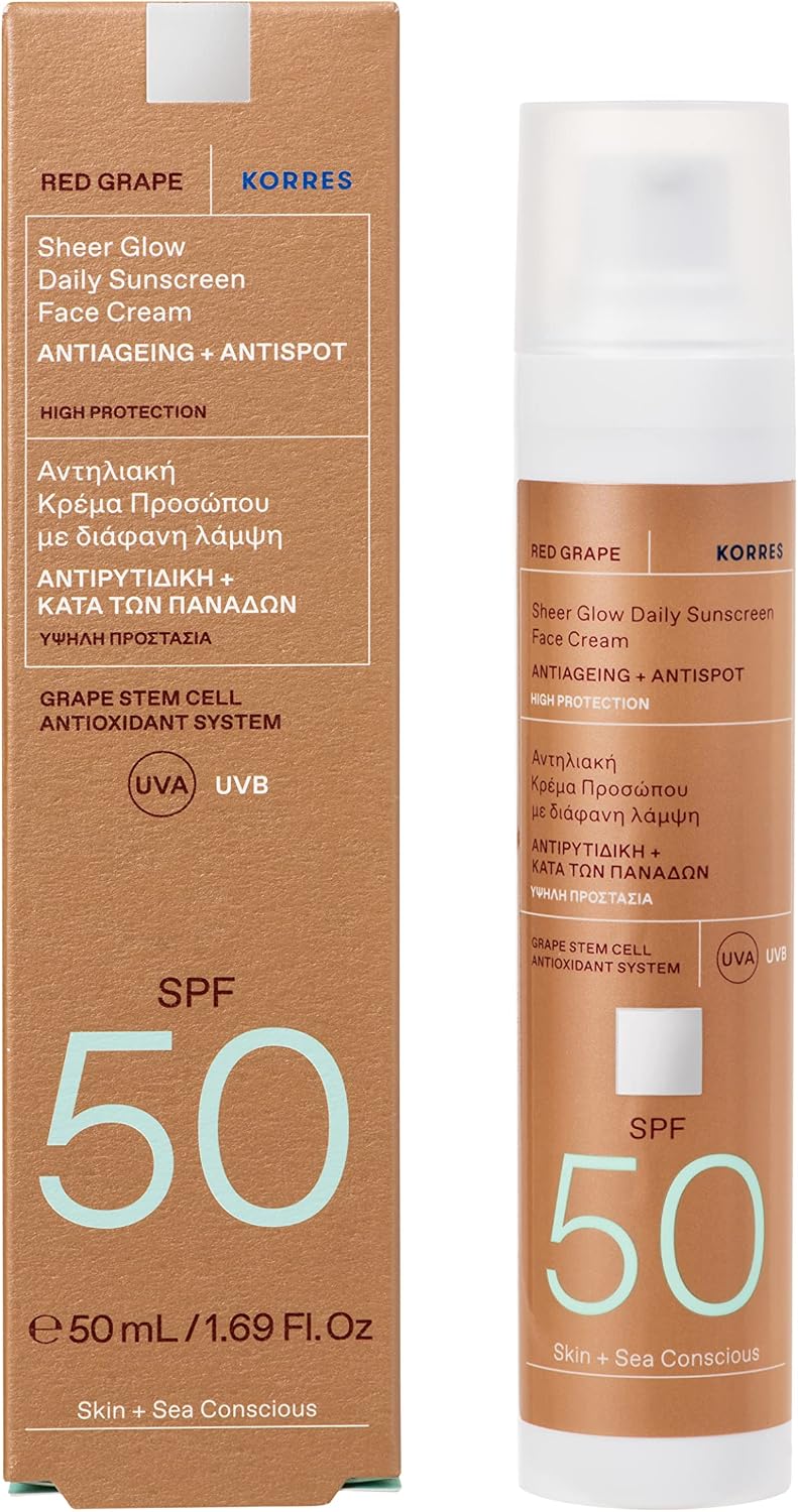 Detalle 1 de KORRES Red Grape SPF 50 Face Sun Cream with Glow Effect, Water-Resistant