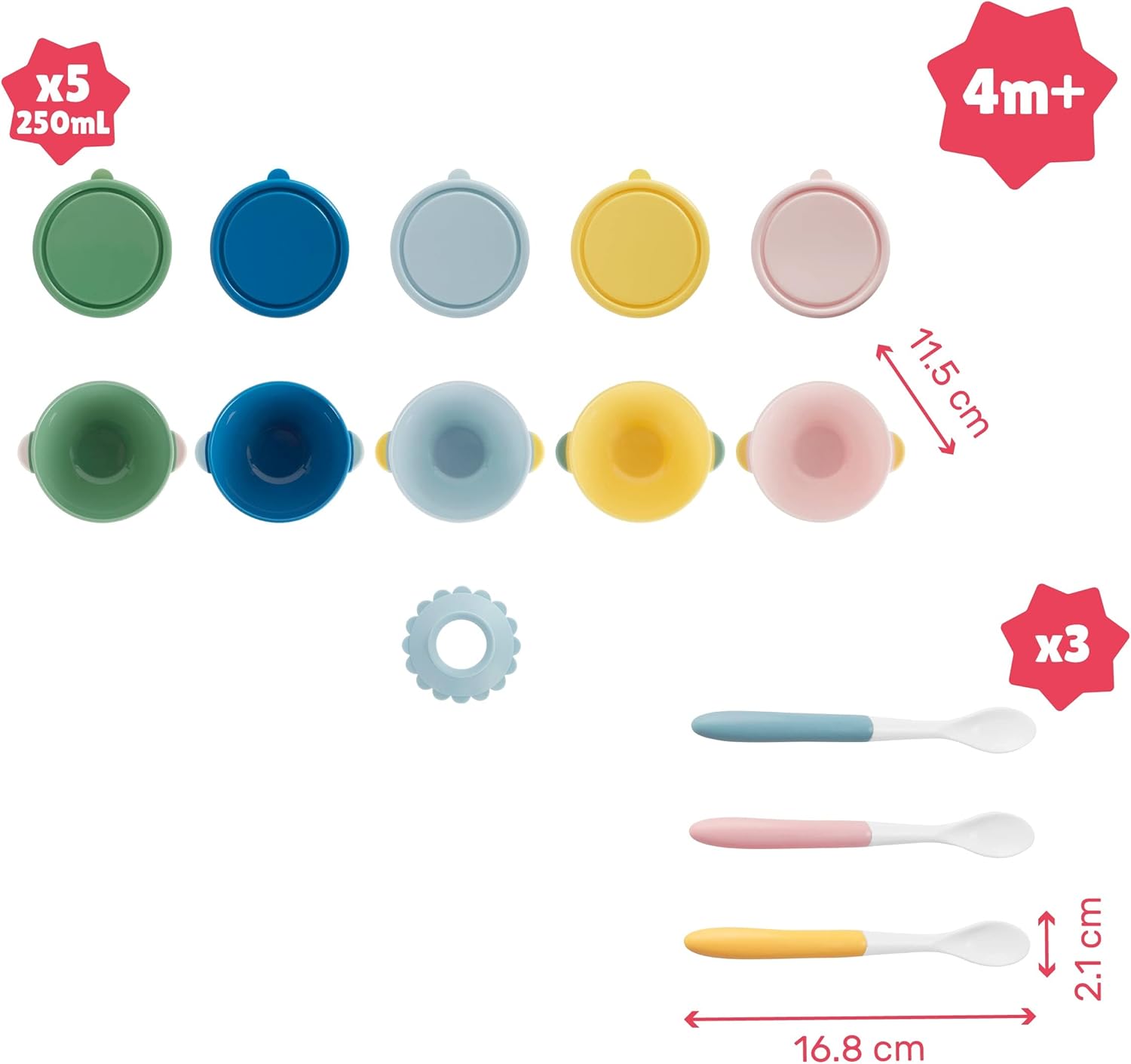 Detalle 2 de Badabulle Set di 5 ciotole antiscivolo 330 ml e 3 cucchiai morbidi