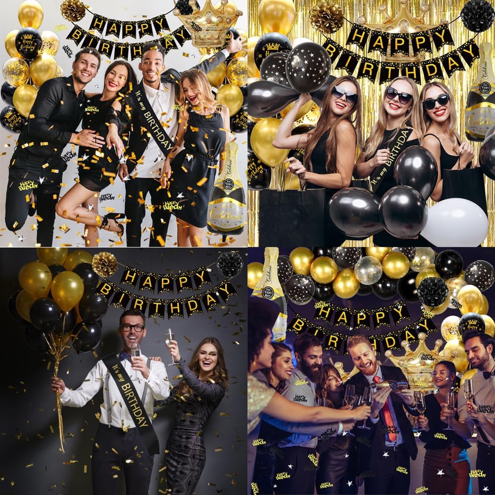 Thumbnail 5 de GYESXYW Black and Gold Party Decorations Kit