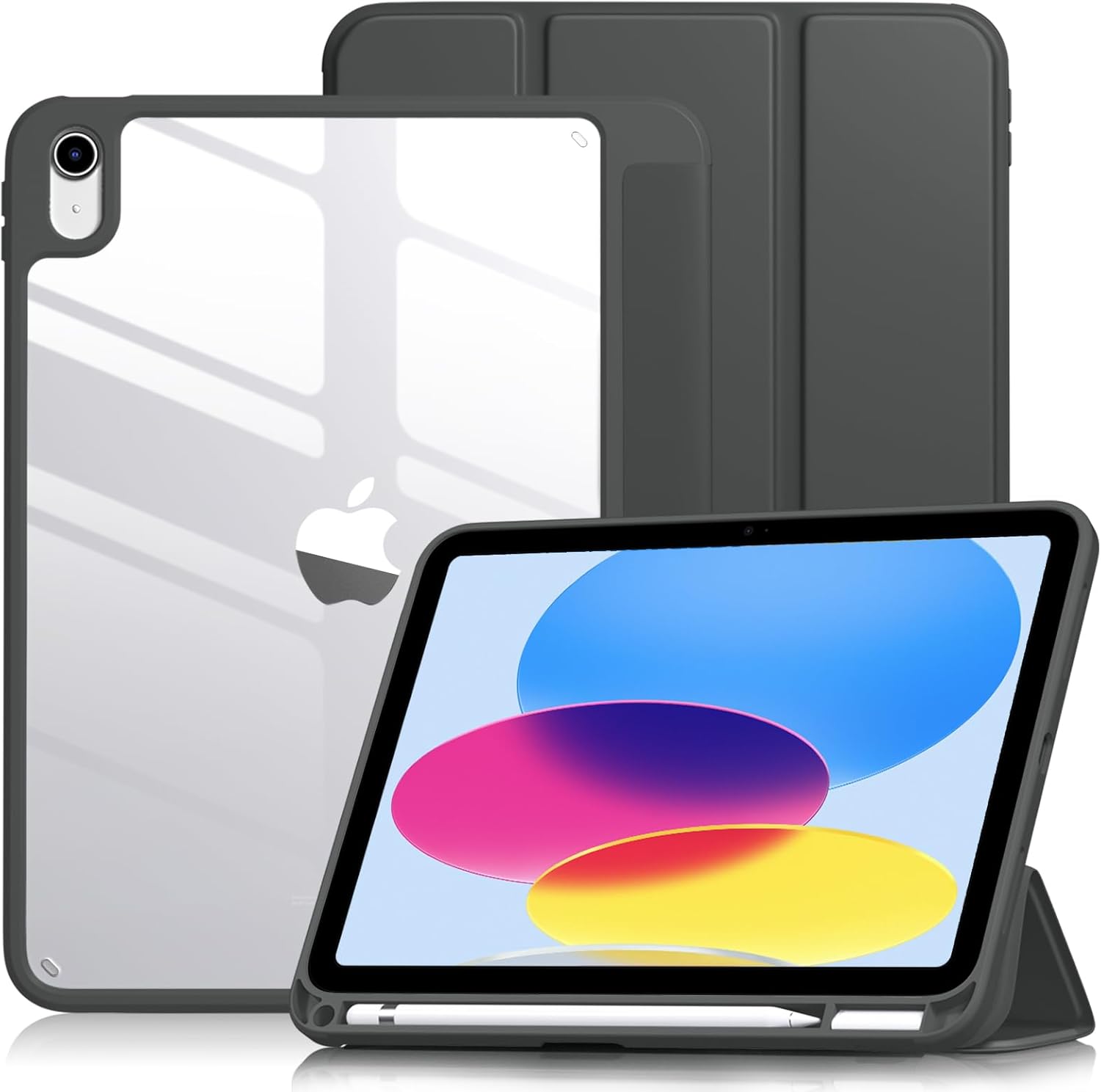 Coque Vobafe pour iPad A16 (11e/10e génération) avec porte-stylet, étui 11 pouces avec dos PC transparent et support trifold gris sidéral