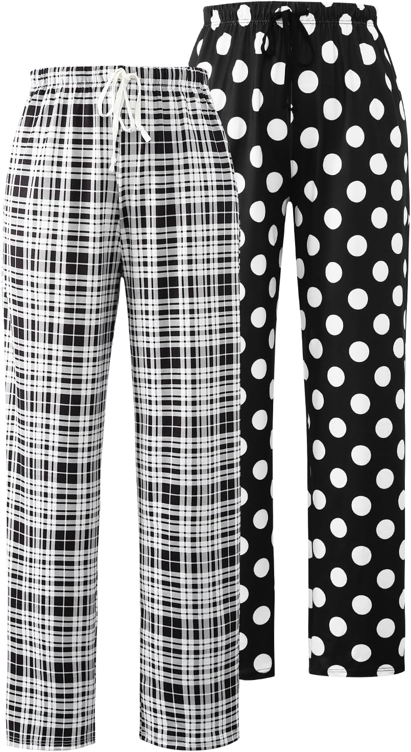 Thumbnail 6 de Knuffnee Women Pyjama Bottoms Lounge Plaid Pants – Wide Leg Sleep Pant with Pockets (2 Pack)