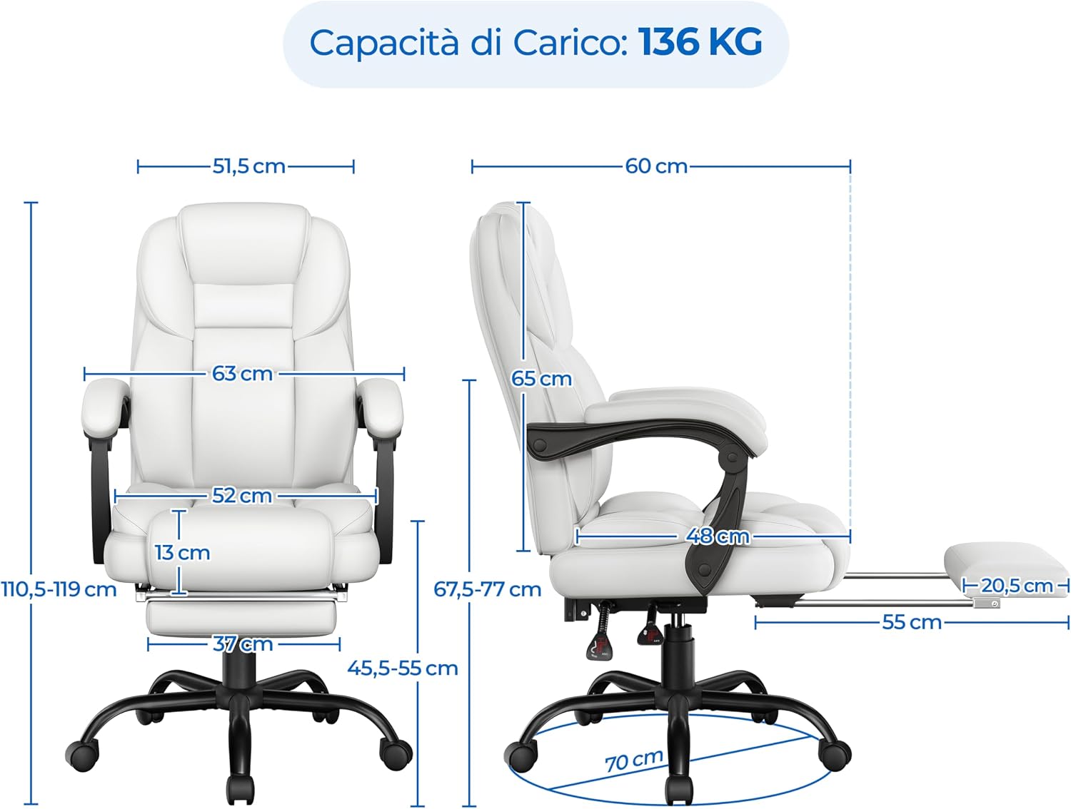 Detalle de Yaheetech Poltrona Ufficio Ergonomica 136 kg