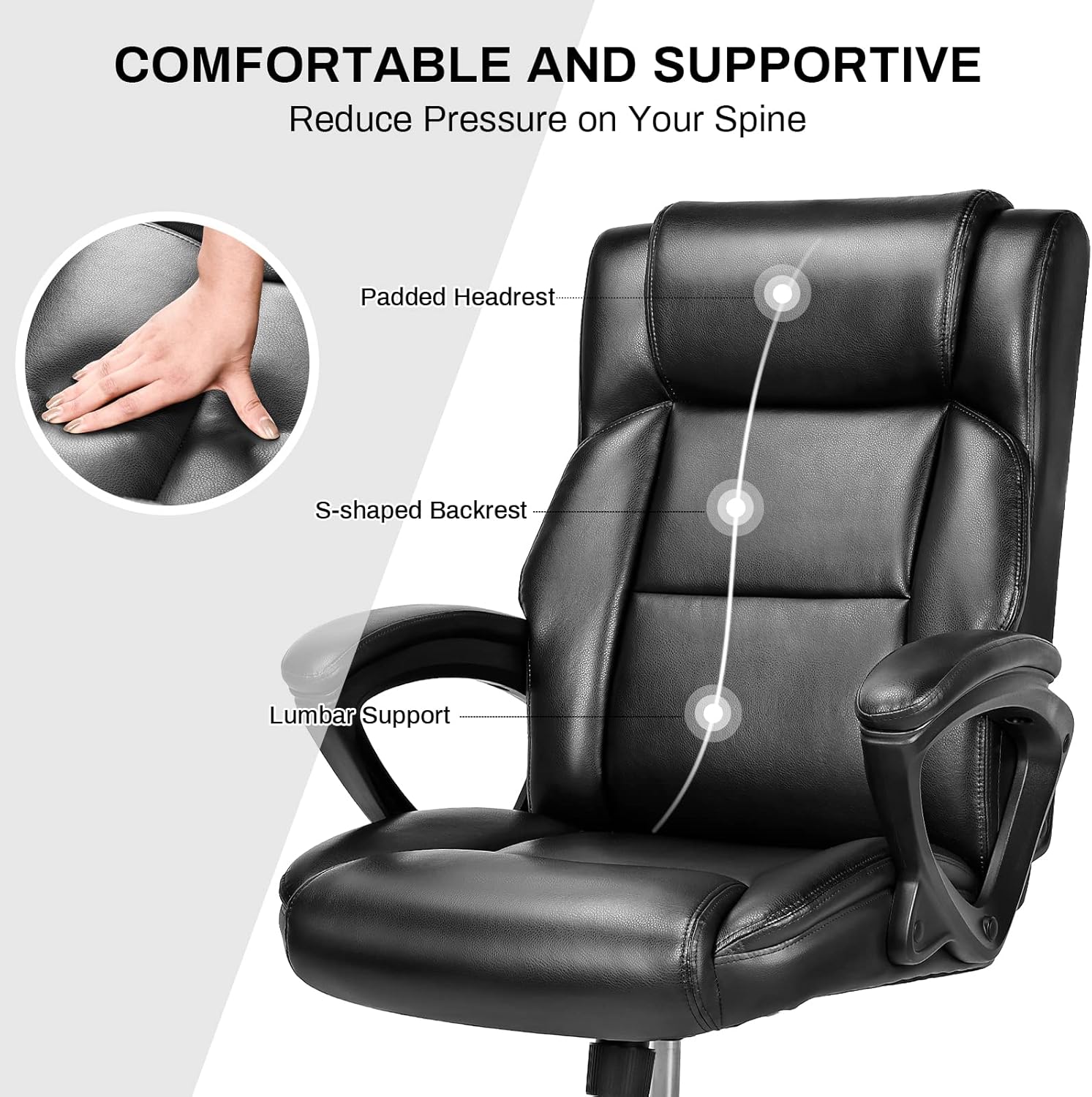Thumbnail 3 de BASETBL Executive Office Chair: High Back Ergonomic PU Leather Chair with Height Adjustment