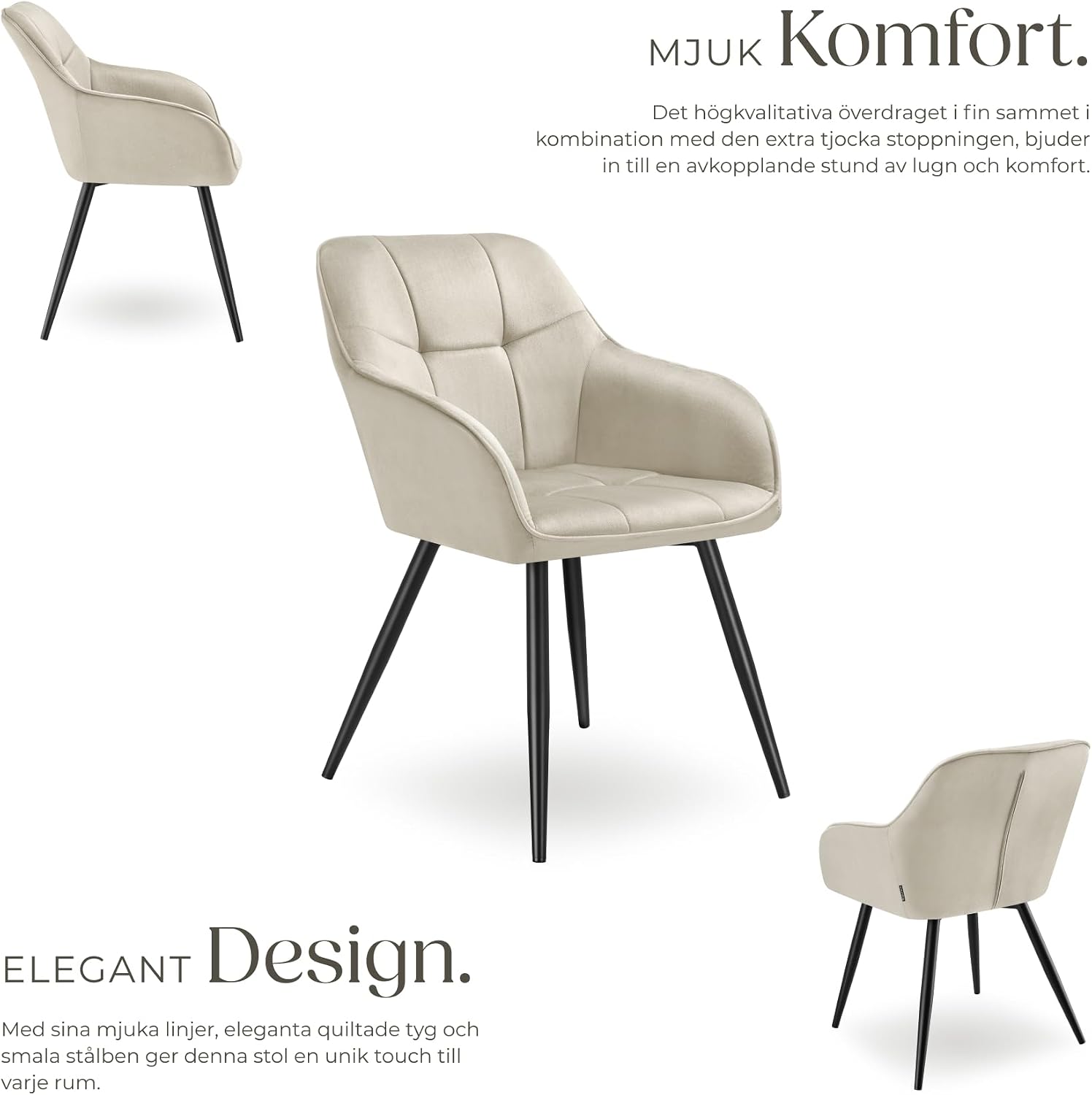 Detalle 1 de tectake Marilyn 405720 karmstol i sammetslook, quiltad sits, creme och svart
