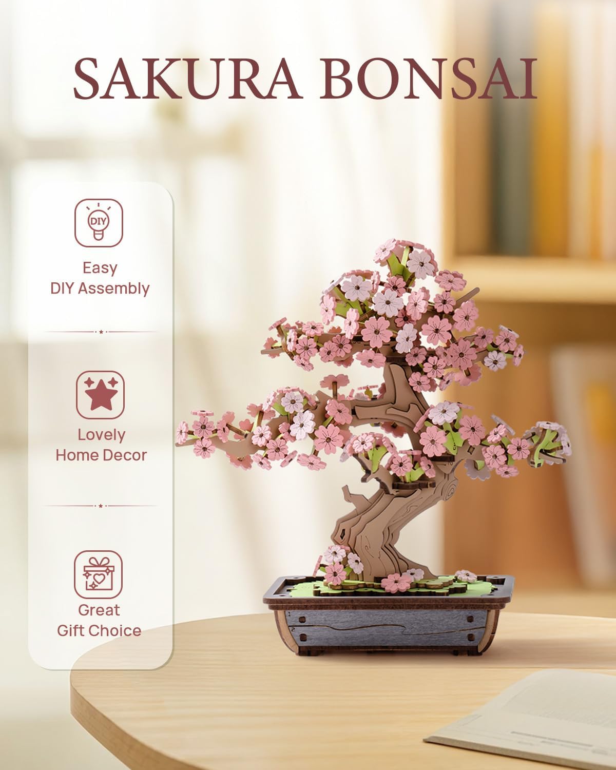 Detalle de Rolife Puzzle 3D Sakura et Pin Éternel Bonsai – Kit bois DIY pour adultes