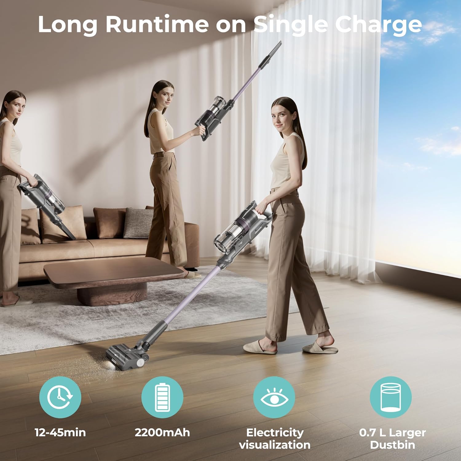 Thumbnail 3 de CANDY Cordless Vacuum Cleaner with 45-Min Runtime, Anti-Tangle Brush Roll & HEPA Filtration