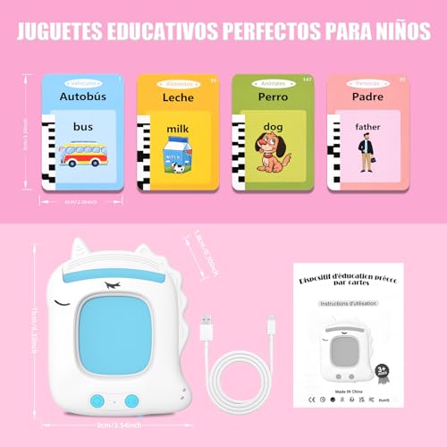Detalle de Tarjetas Flash Parlantes VISATOR 112 Tarjetas Bilingüe Español-Inglés para Niños 2+ Años