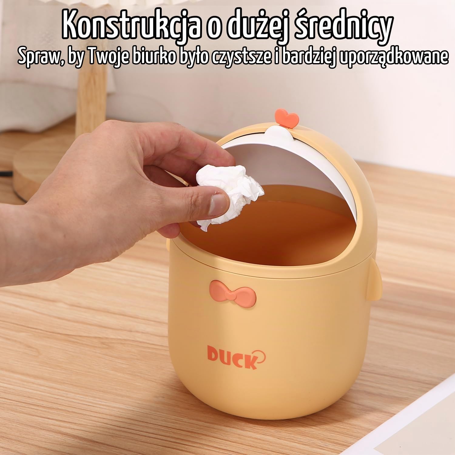 Detalle 2 de Huifoo mini kosz na biurko z pokrywką, żółty, z motywem kaczki