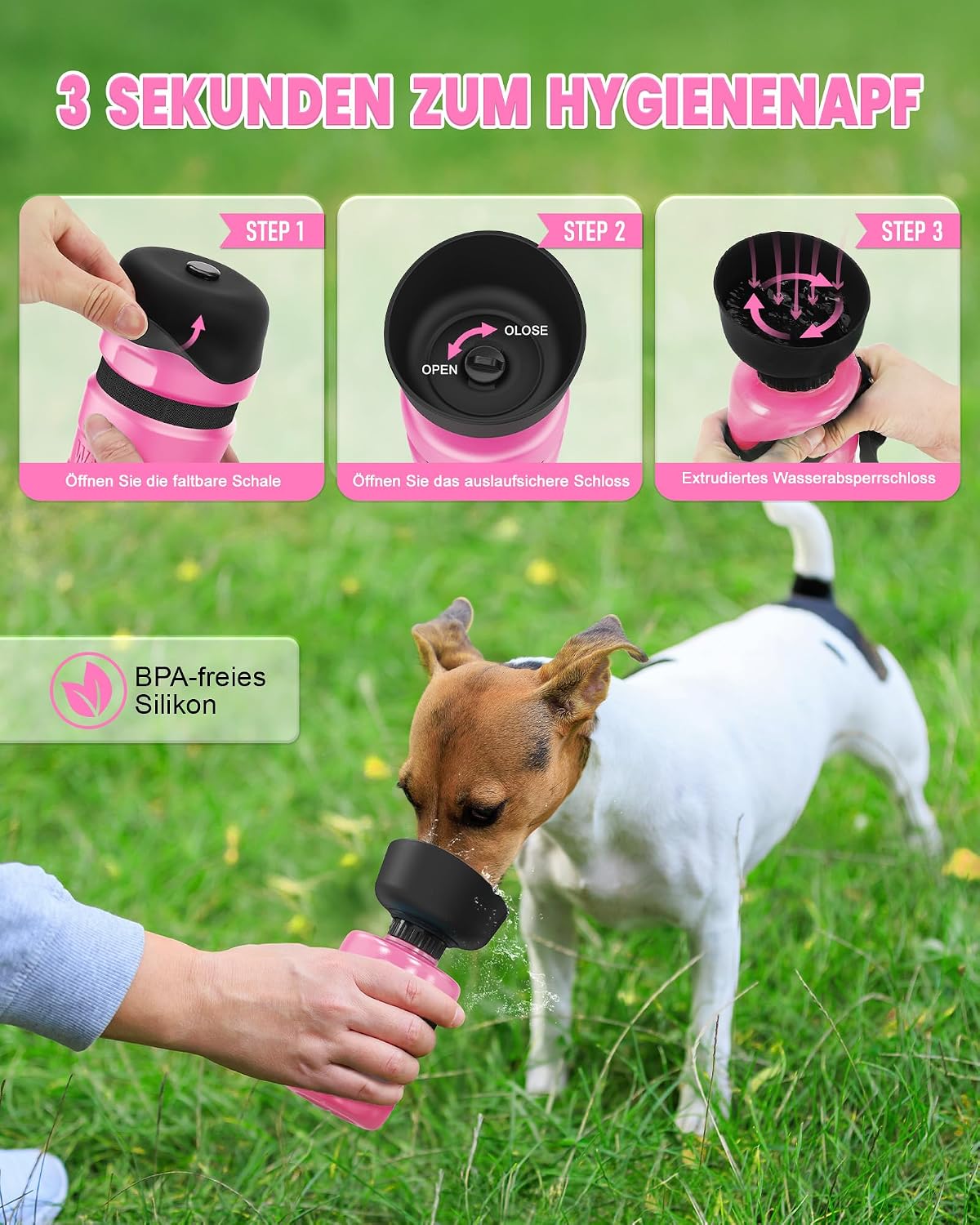 Detalle 2 de lesotc Hundetrinkflasche 520 ml Rosa