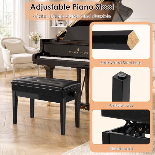 Detalle de MAMIZO Sgabello Pianoforte Regolabile in Altezza 48-58 cm – Panca Pianoforte