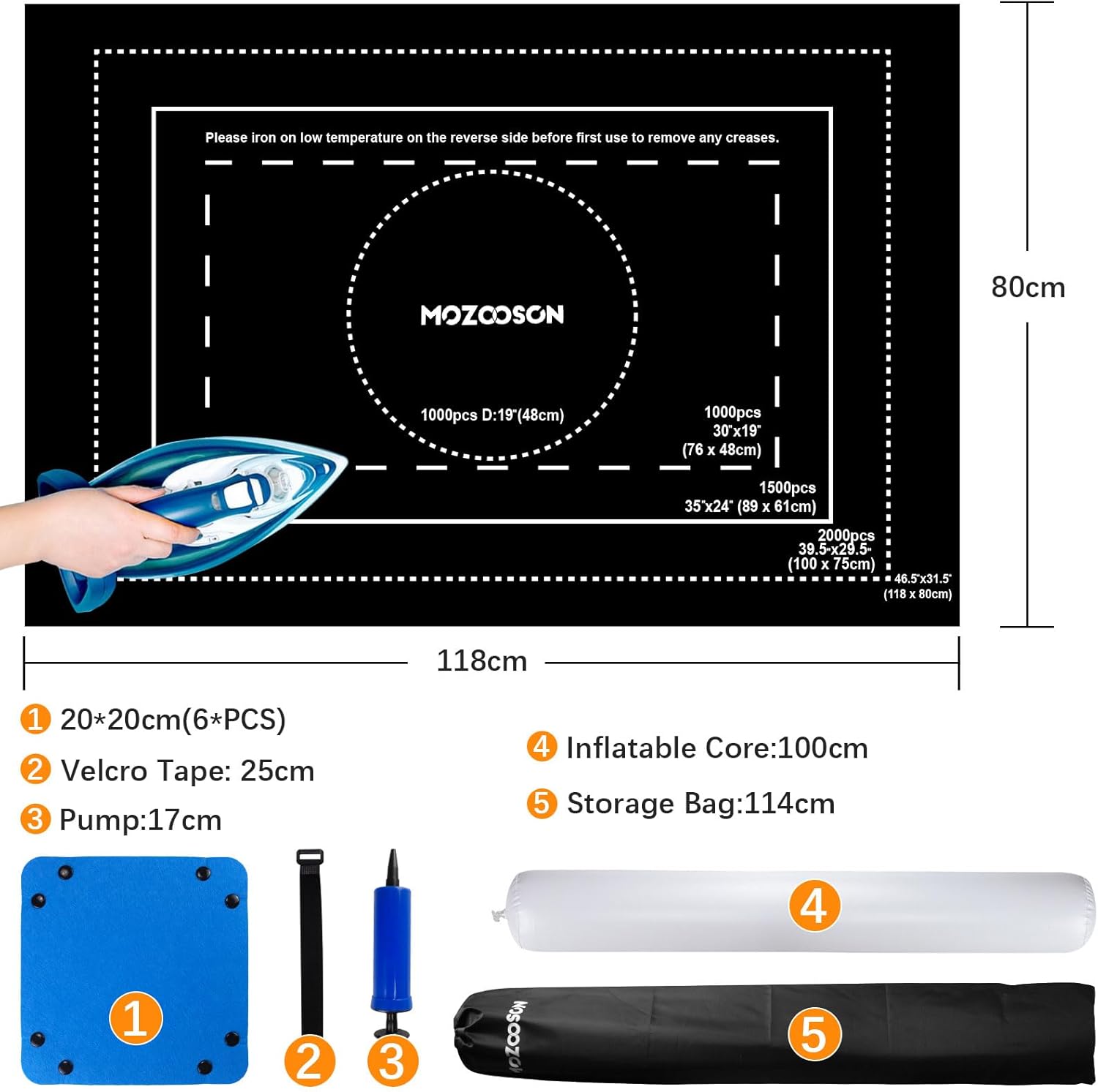 Detalle 2 de MOZOOSON Puzzlematte: Rollbare Filz-Puzzlematte für 1000–2000 Teile mit Sortierboxen