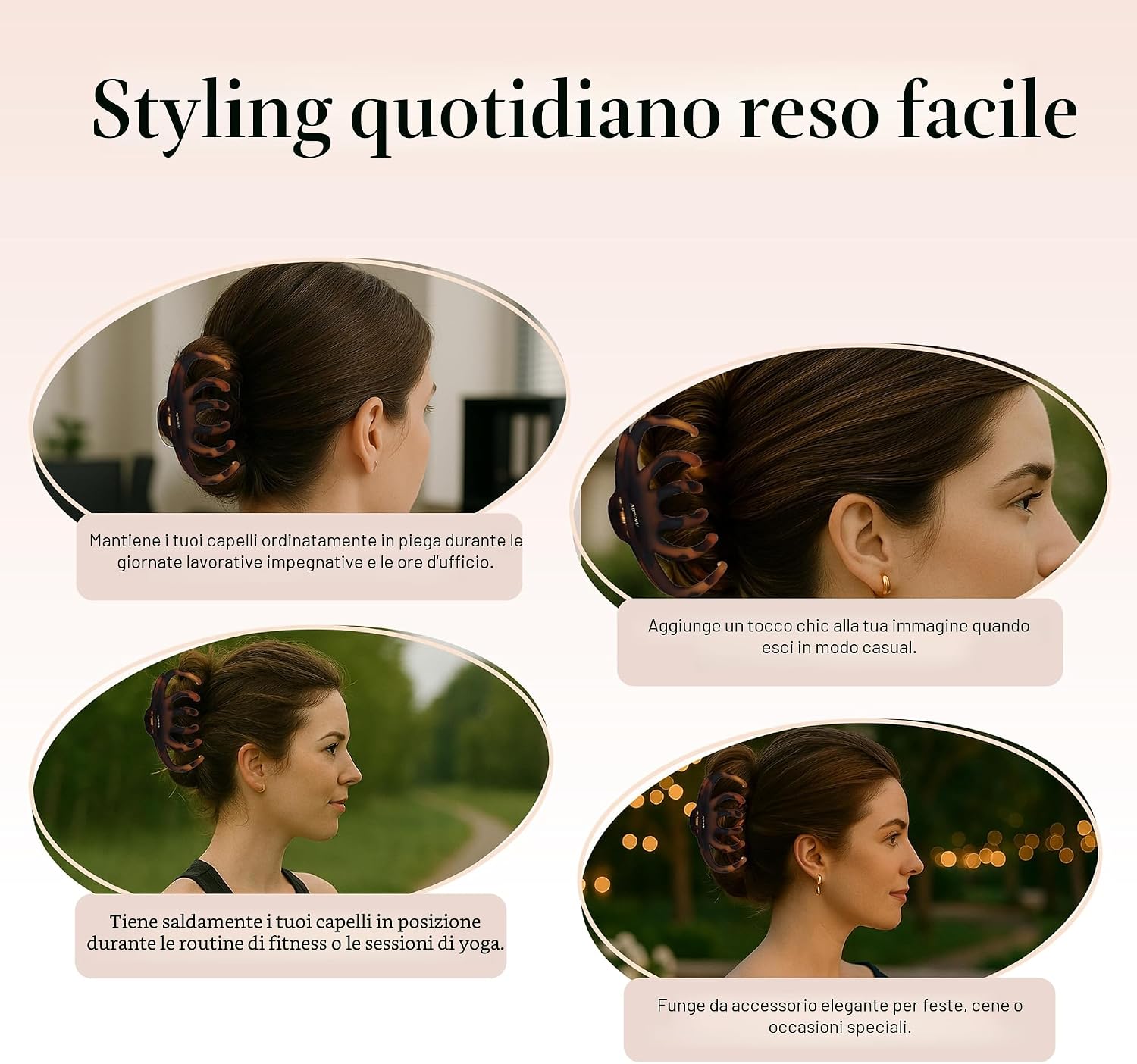 Detalle 2 de Kitsch Fermagli a polipo per capelli – Set nero e tartaruga, grande tenuta per capelli spessi