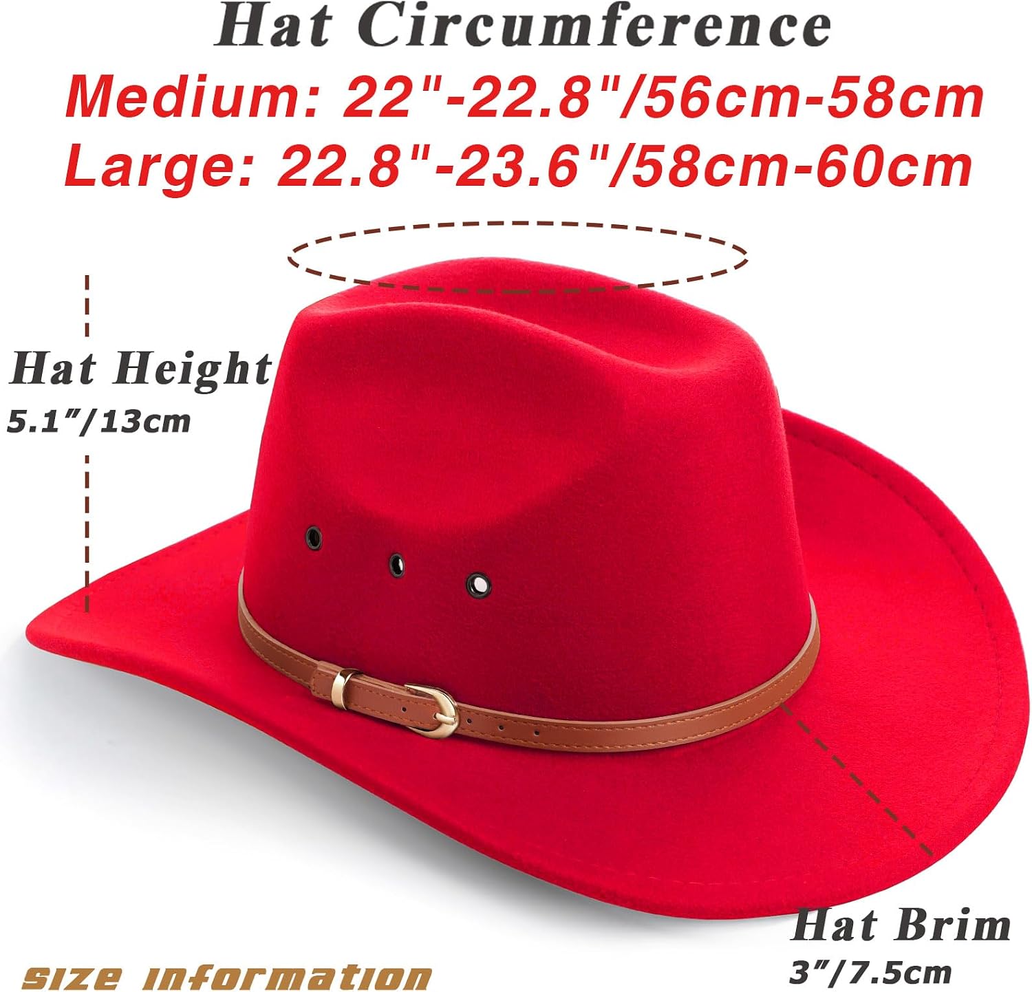 Detalle de DRESHOW Cowboyhut mit breiter Krempe, Filzoptik und Schnallengürtel – unisex für Damen & Herren