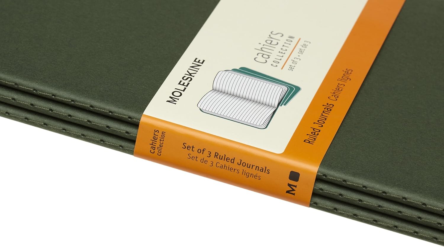 Detalle de Moleskine Cahier Journal Ensemble de 3 carnets – format Grand, couleur Vert Myrte, pages lignées