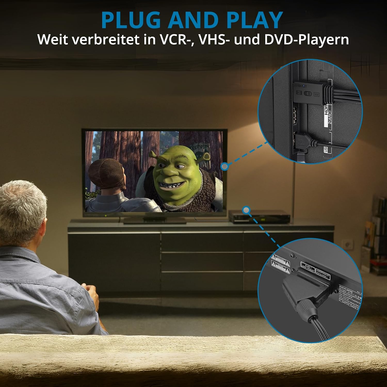 Detalle de AUTOUTLET Scart-auf-HDMI-Konverter mit 4:3/16:9-Umschalter für PAL/NTSC und 1080p-Ausgabe