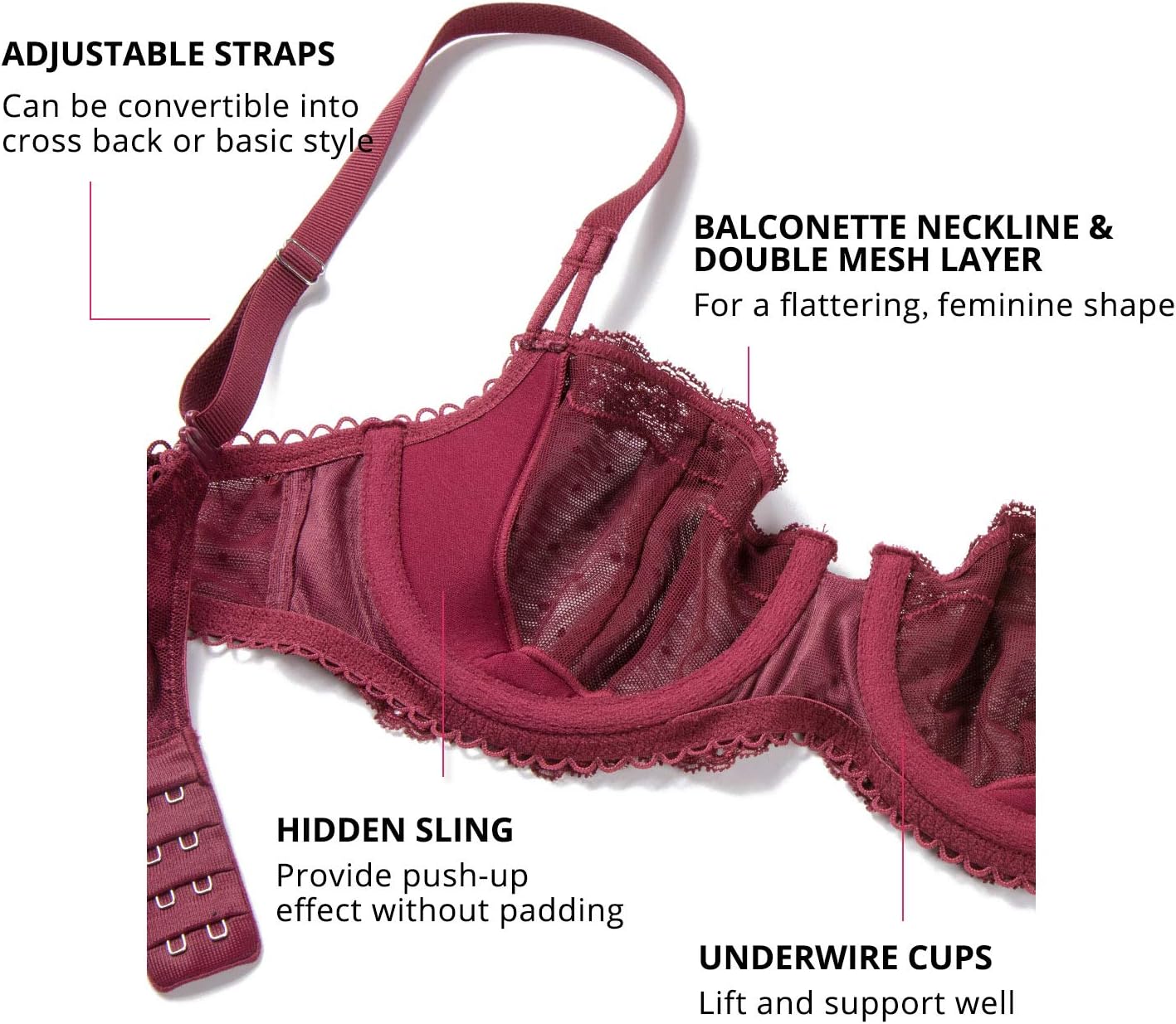 Detalle de Soutien-gorge transparent DOBREVA Femme à armatures, bonnets effet push-up et bretelles convertibles