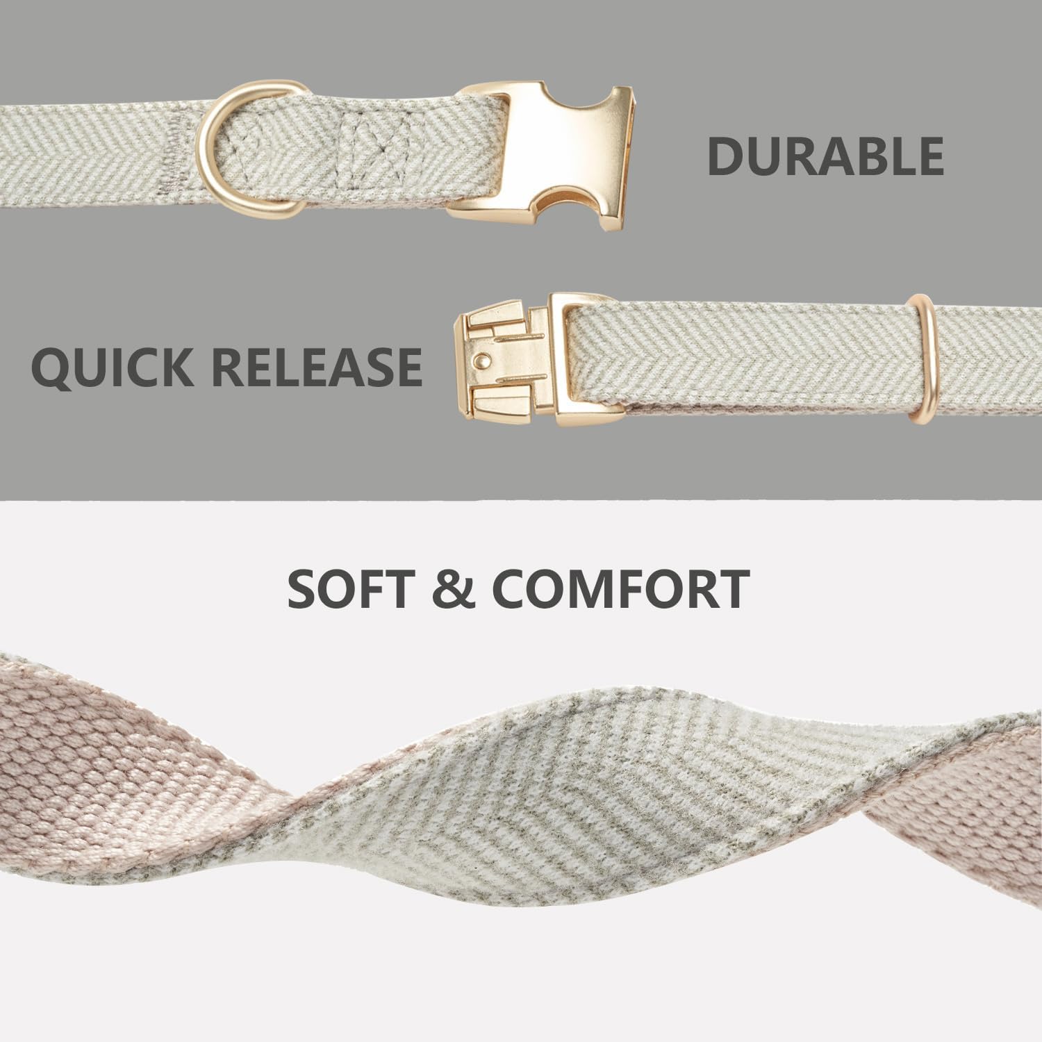 Detalle de Petiry Tweed Herringbone Dog Collar with Metal Buckle for Small Dogs (25–38 cm) – Grey