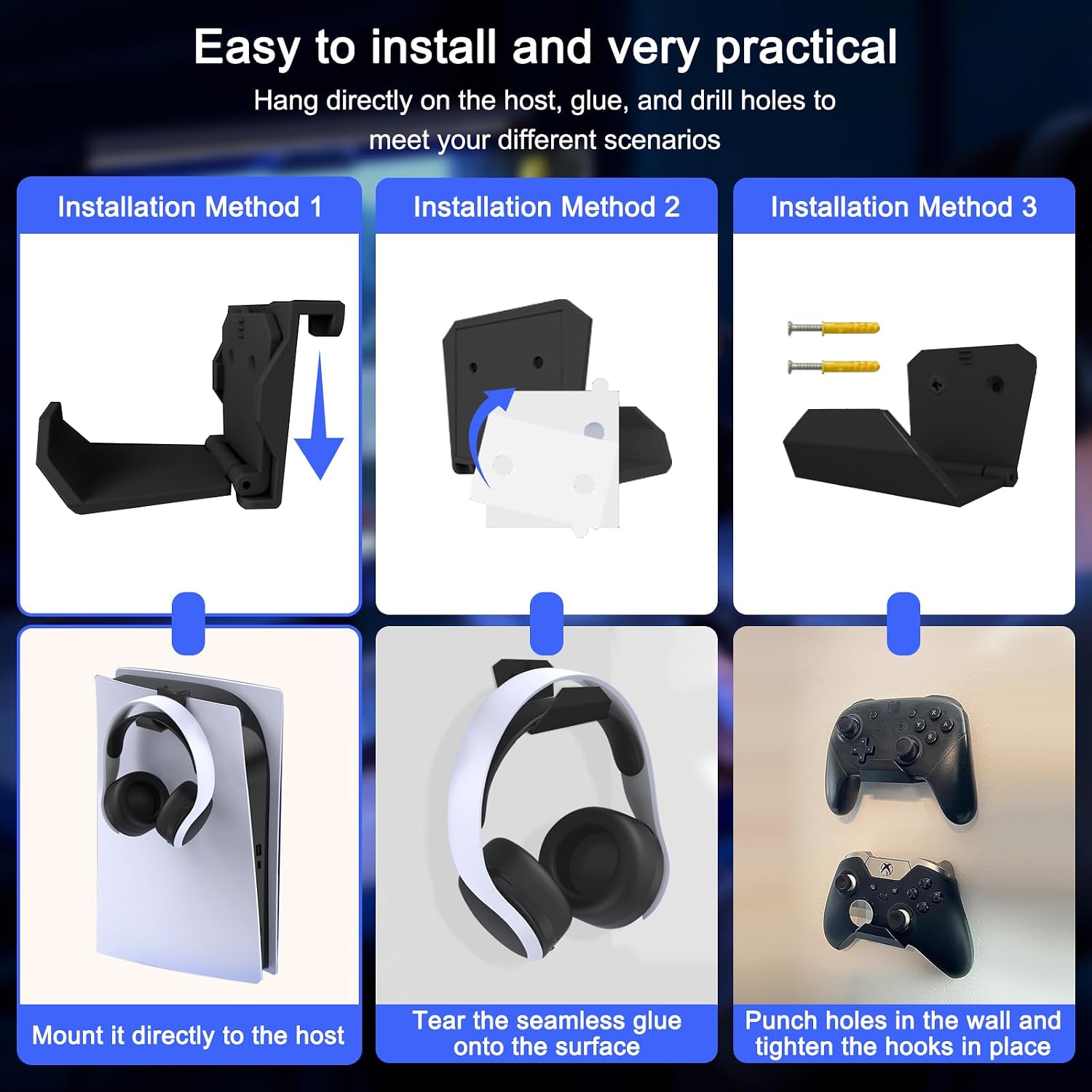 Thumbnail 4 de HLRAO 6 Pack Controller Wall Mount Holder for Controllers
