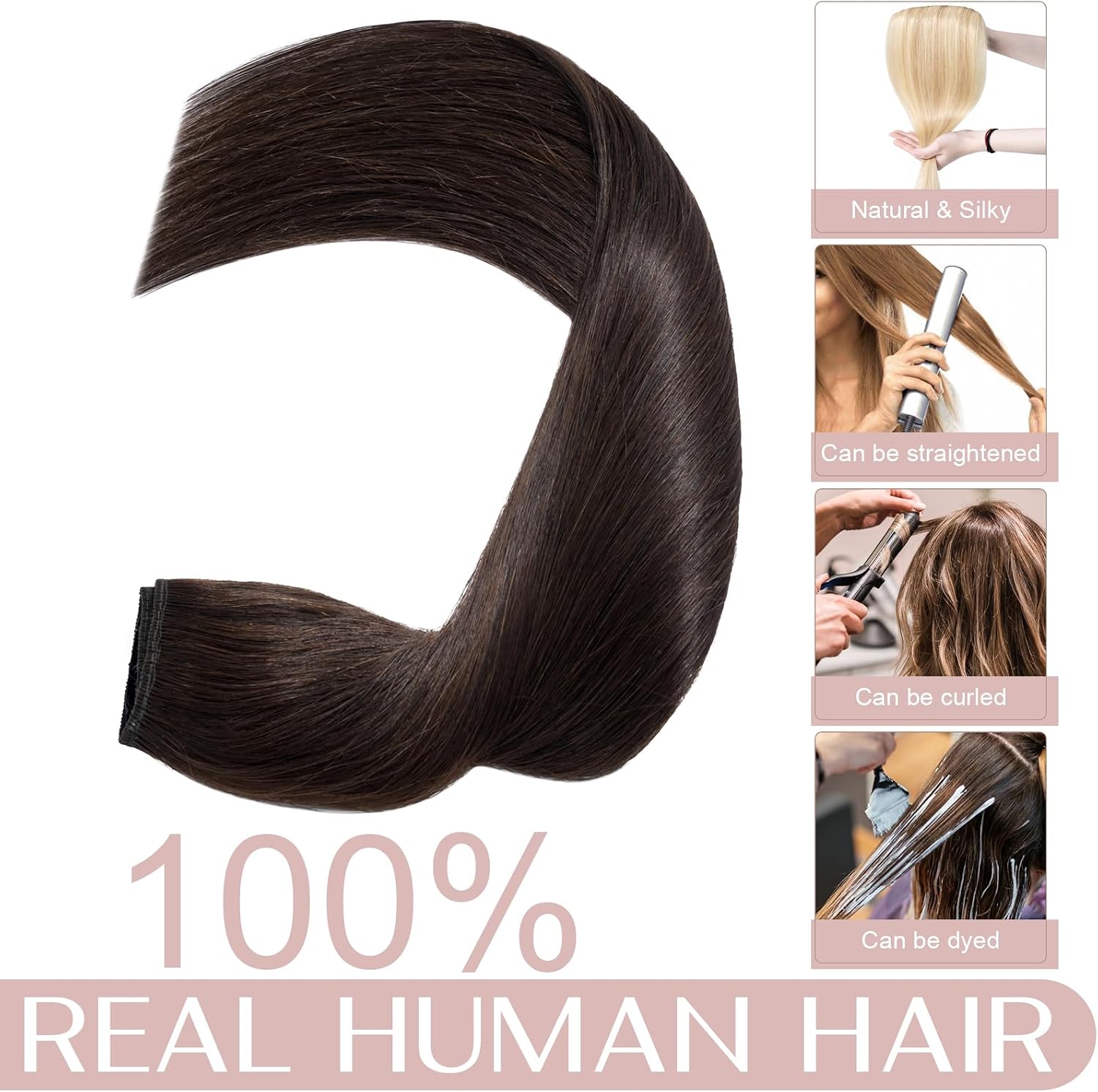 Thumbnail 3 de SEGO Extension Capelli Veri Clip Fascia Unica 100% Remy – Ciocca 22 cm, 45 cm di lunghezza Marrone Scuro (#2)