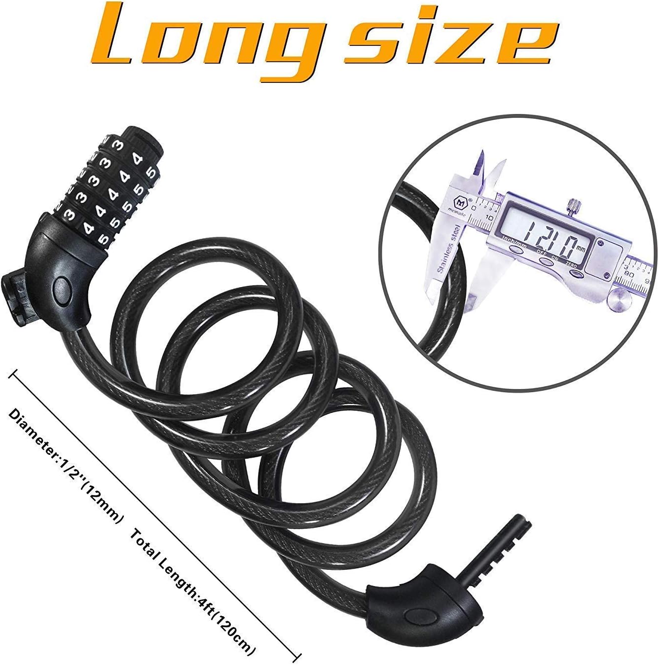 Thumbnail 3 de REHKITTZ Bike Lock Combination 5-digit 120 cm cable lock 🚲