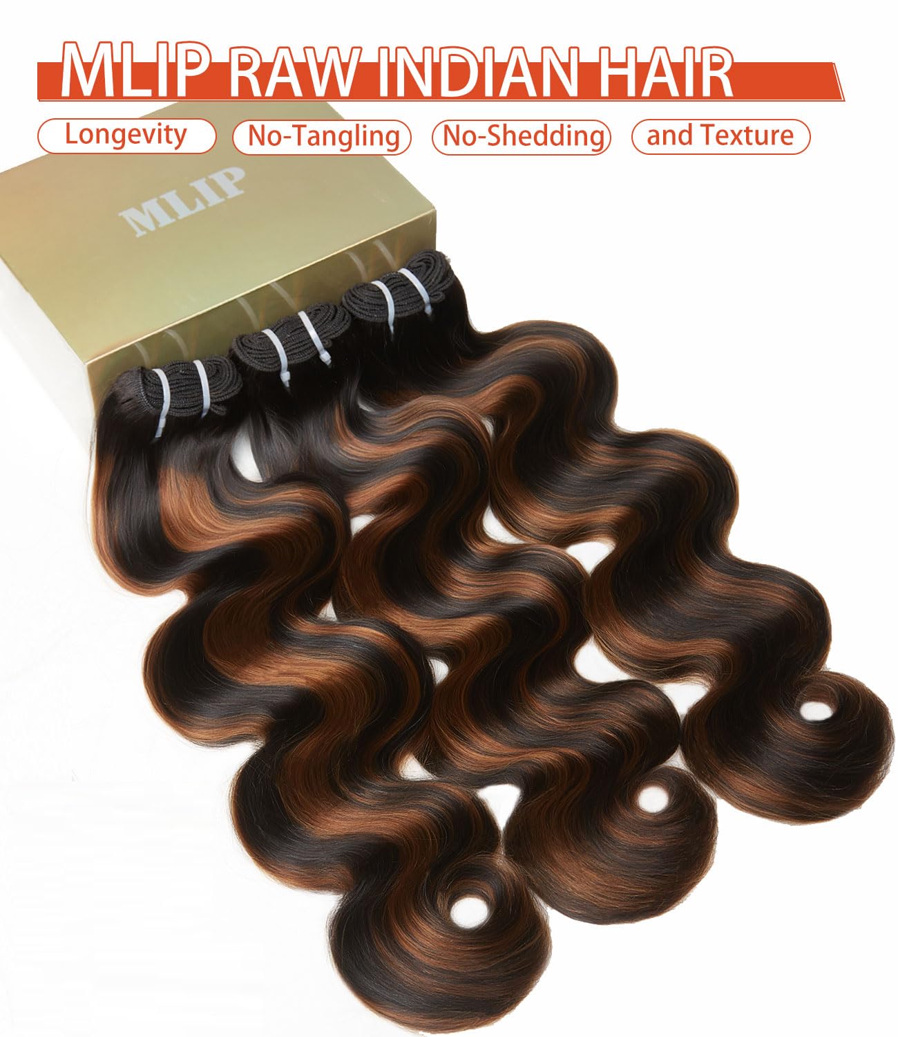 Thumbnail 2 de MLIP Raw Indian Human Hair Body Wave (3 Bundles) — 100% Unprocessed, Near-Zero Tangle & Shedding, 24–28 in