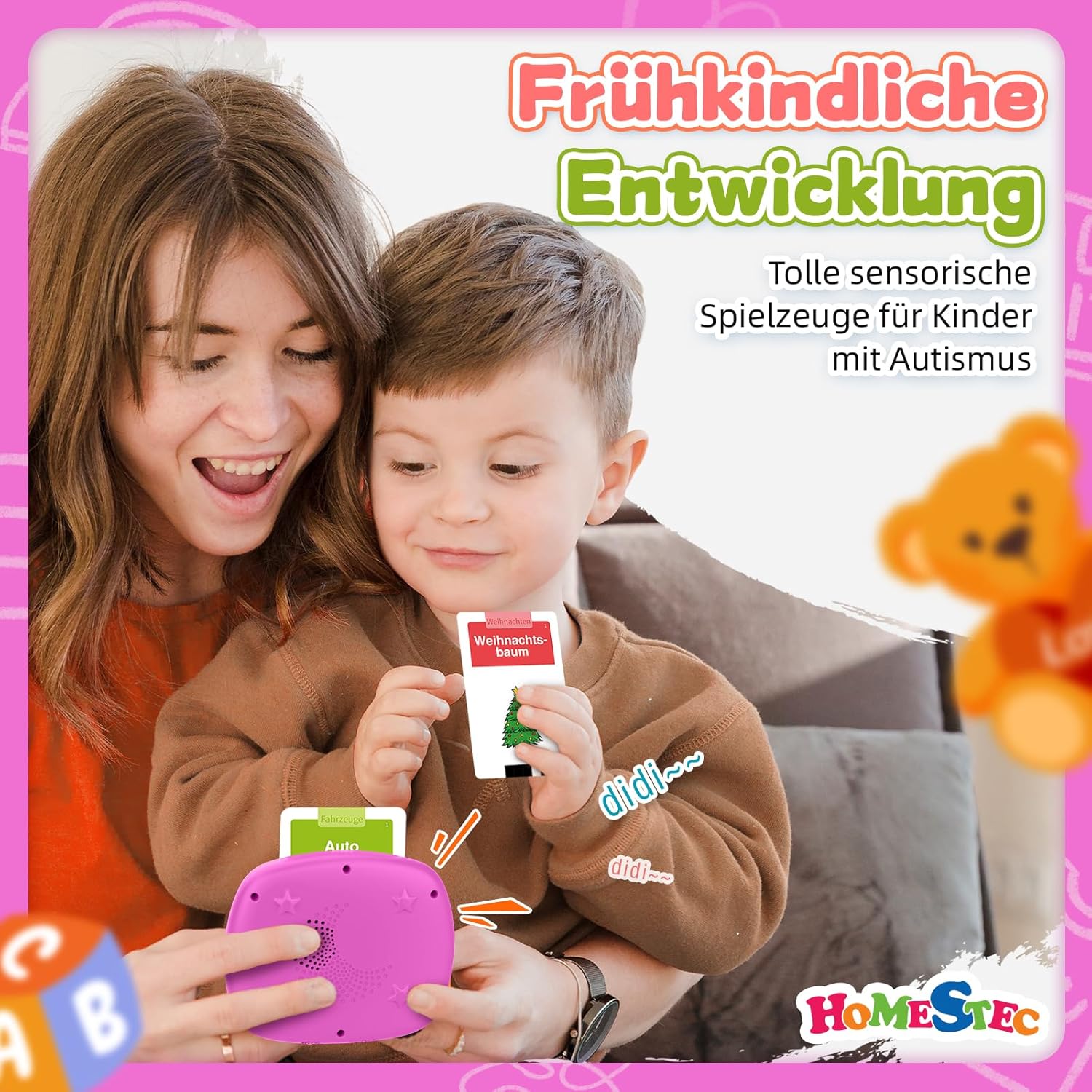 Thumbnail 3 de HOMESTEC Lernkarten-Spielzeug ab 2 Jahren (Deutsch, 144 Karten/288 Wörter) – für 2–5 Jahre, rosa