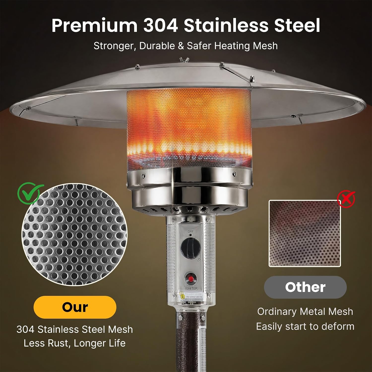 Detalle 2 de NEWBULIG MAX-JRQ-PT01 Patio Heater, 48,000 BTU Propane, 304 Stainless Steel Burner