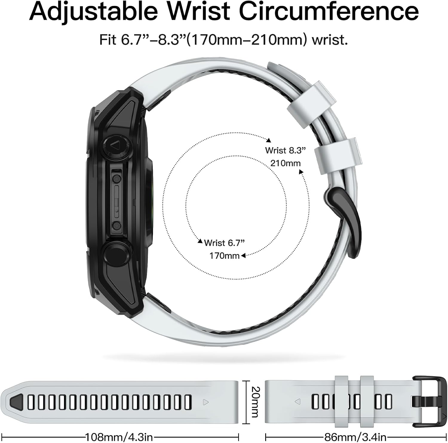 Detalle de OVERSTEP 20mm Soft Silicone Watch Band for Garmin Fenix Series (20mm) – Compatible with Fenix 6S/5S/7S/8 AMOLED