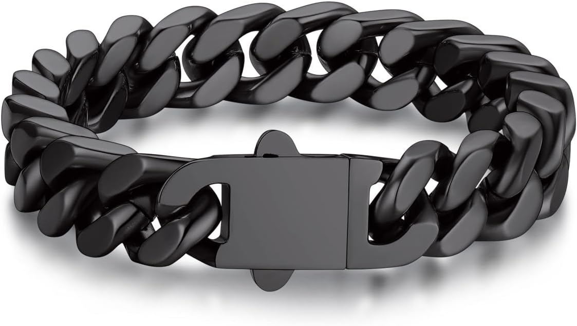 Detalle de Bandmax Bracelet Homme Acier Inoxydable – Bracelet Cubain 5/7/9/12 mm, Long 19–23 cm, Argent/Noir/Or