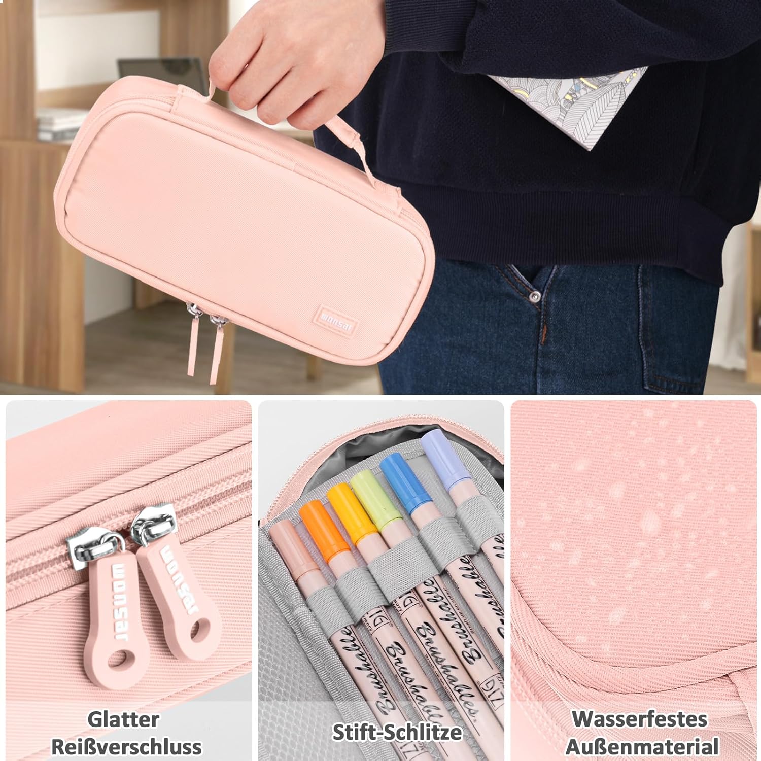 Thumbnail 3 de WONSAR Federmäppchen mit großer Kapazität – 4‑Fach Federtasche für Schule & Büro