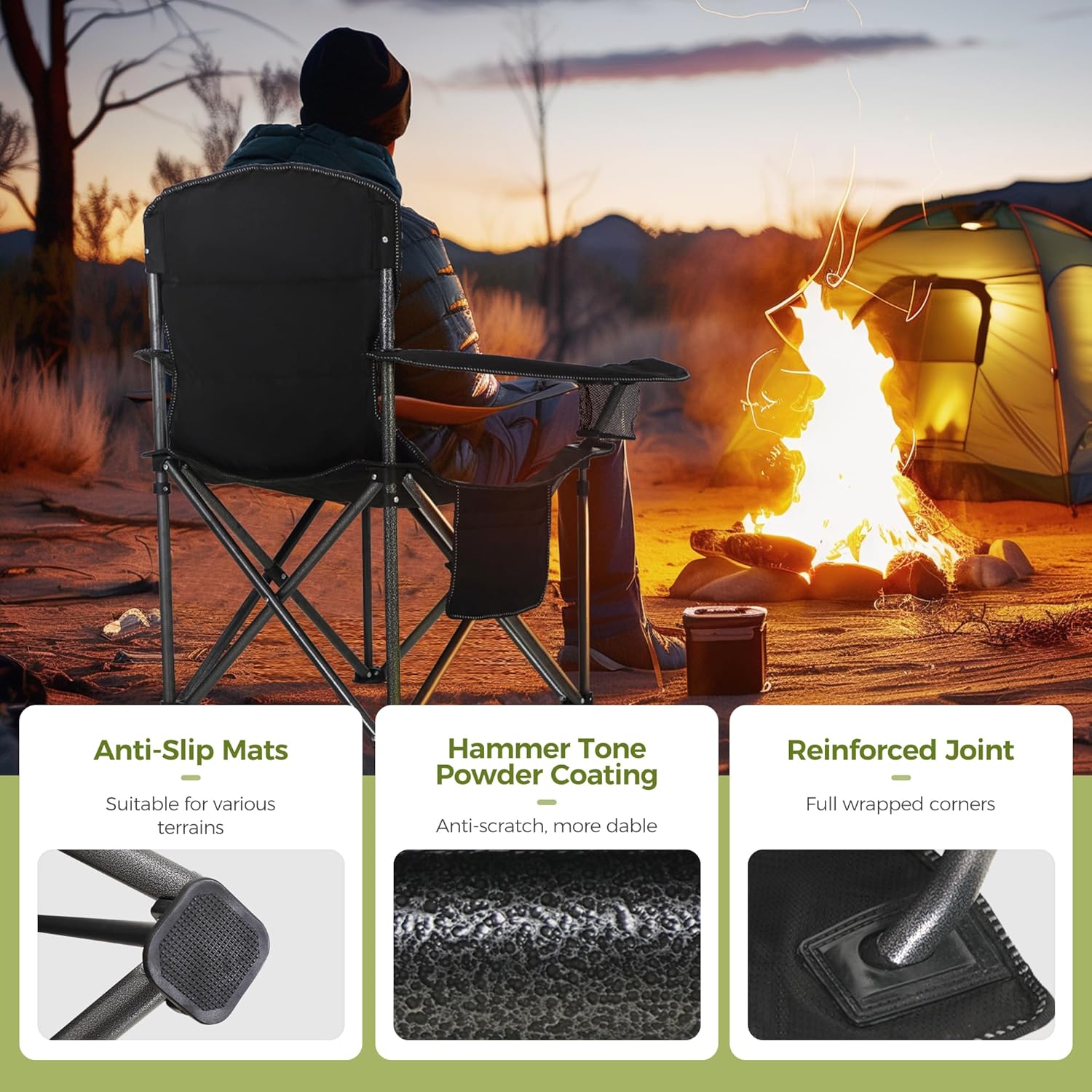 Thumbnail 3 de ALPHA CAMP Heavy Duty Camping Chair (Up to 500 lbs) with Cooler Bag & Cup Holder