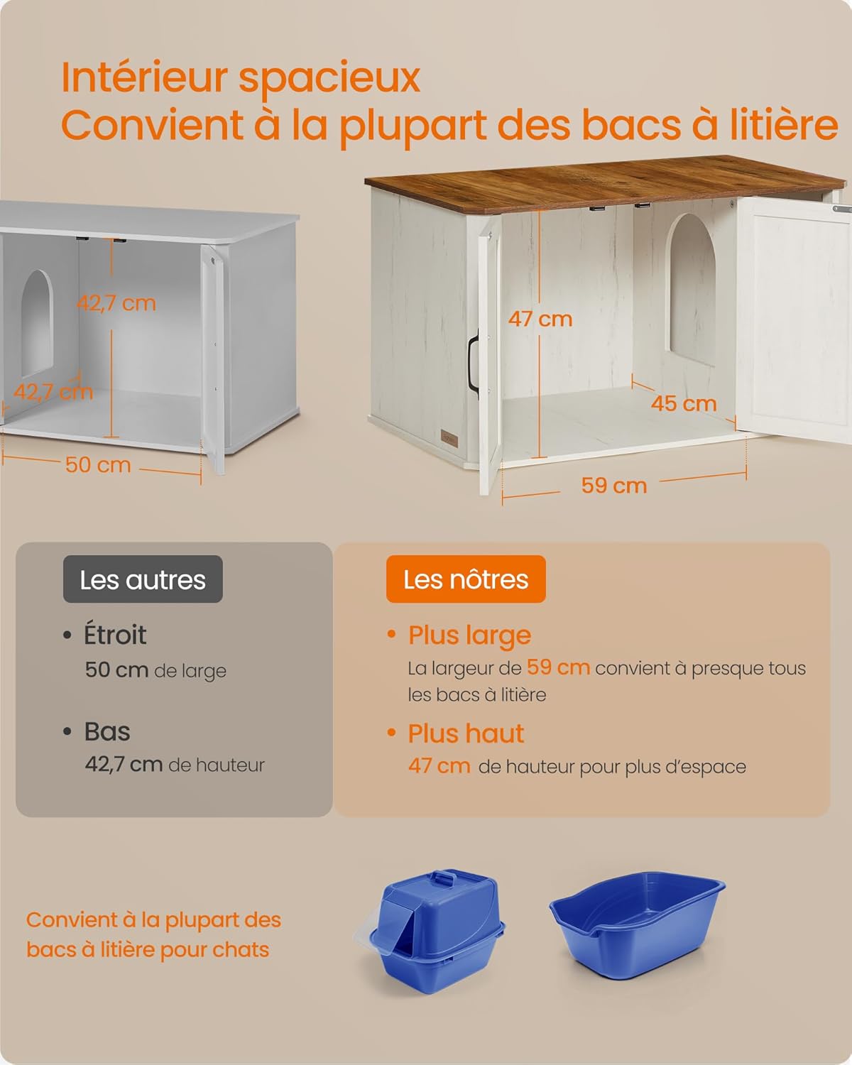 Thumbnail 3 de Meuble litière Feandrea PCL012K01 à double porte, entrée par l’avant (85 x 48,5 x 50 cm) marron miel & blanc rustique