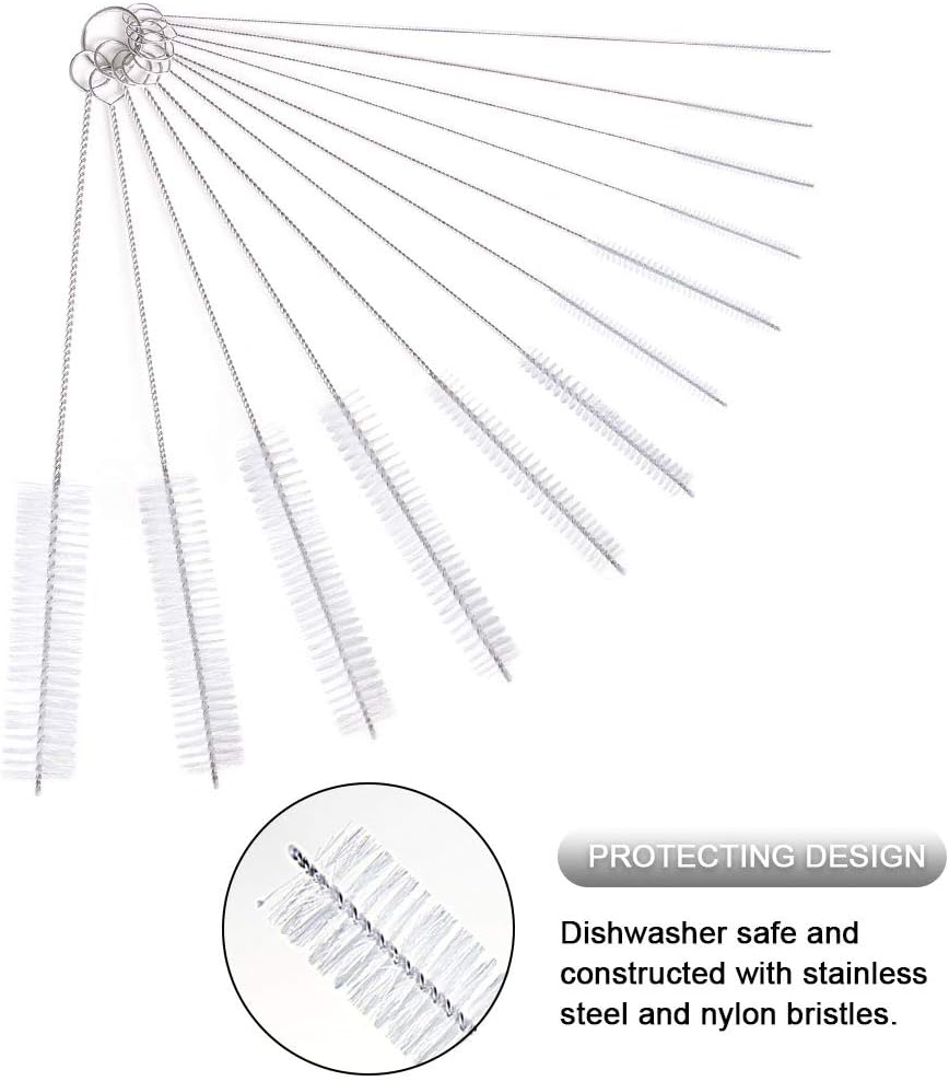 Detalle de Vicloon Spazzola Bottiglia – set da 12 mini scovolini in nylon e acciaio inox