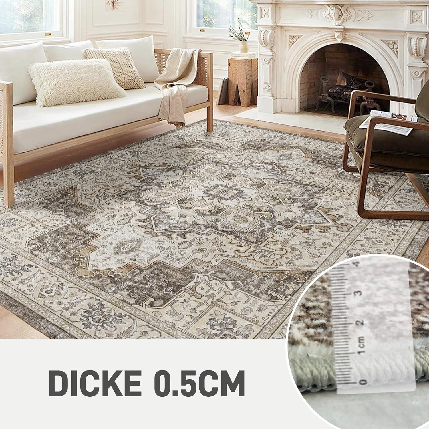Thumbnail 2 de HiChiclife Tapis persan brun 200x300 cm vintage oriental lavable et antidérapant