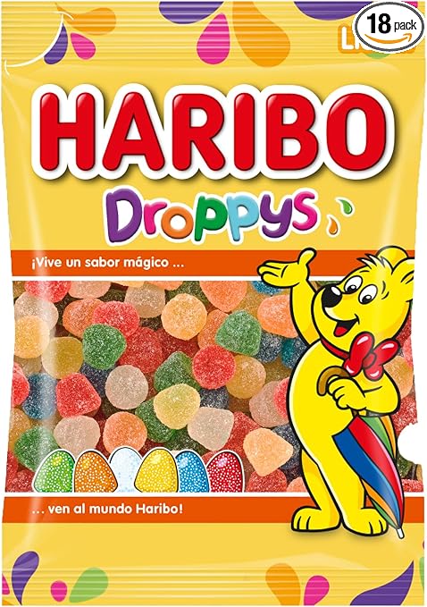 Detalle de Haribo Droppys 🍬 Pack 18x100g (1800g)