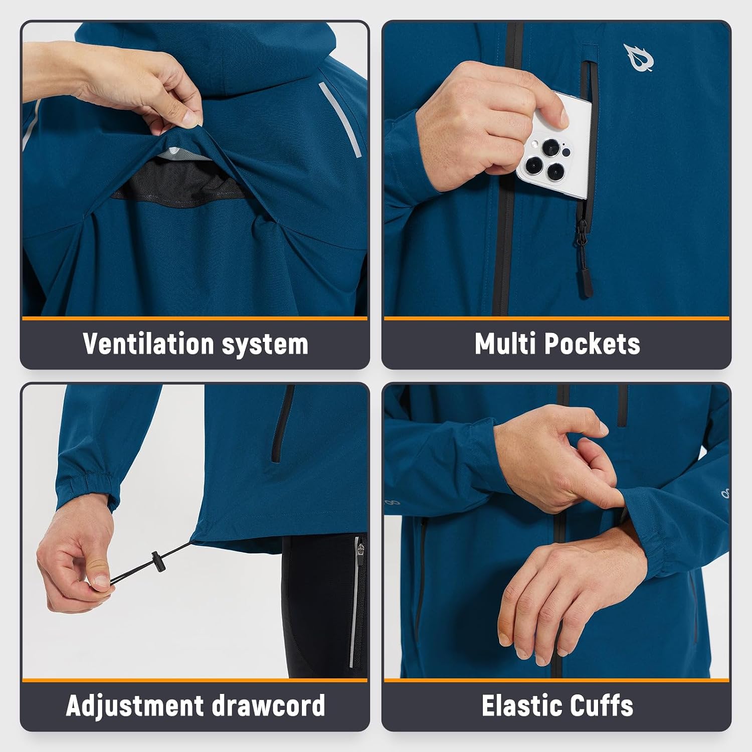 Detalle de baleaf Herren Regenjacke Fahrradjacke – Wasserdicht, atmungsaktiv und packbar mit Kapuze